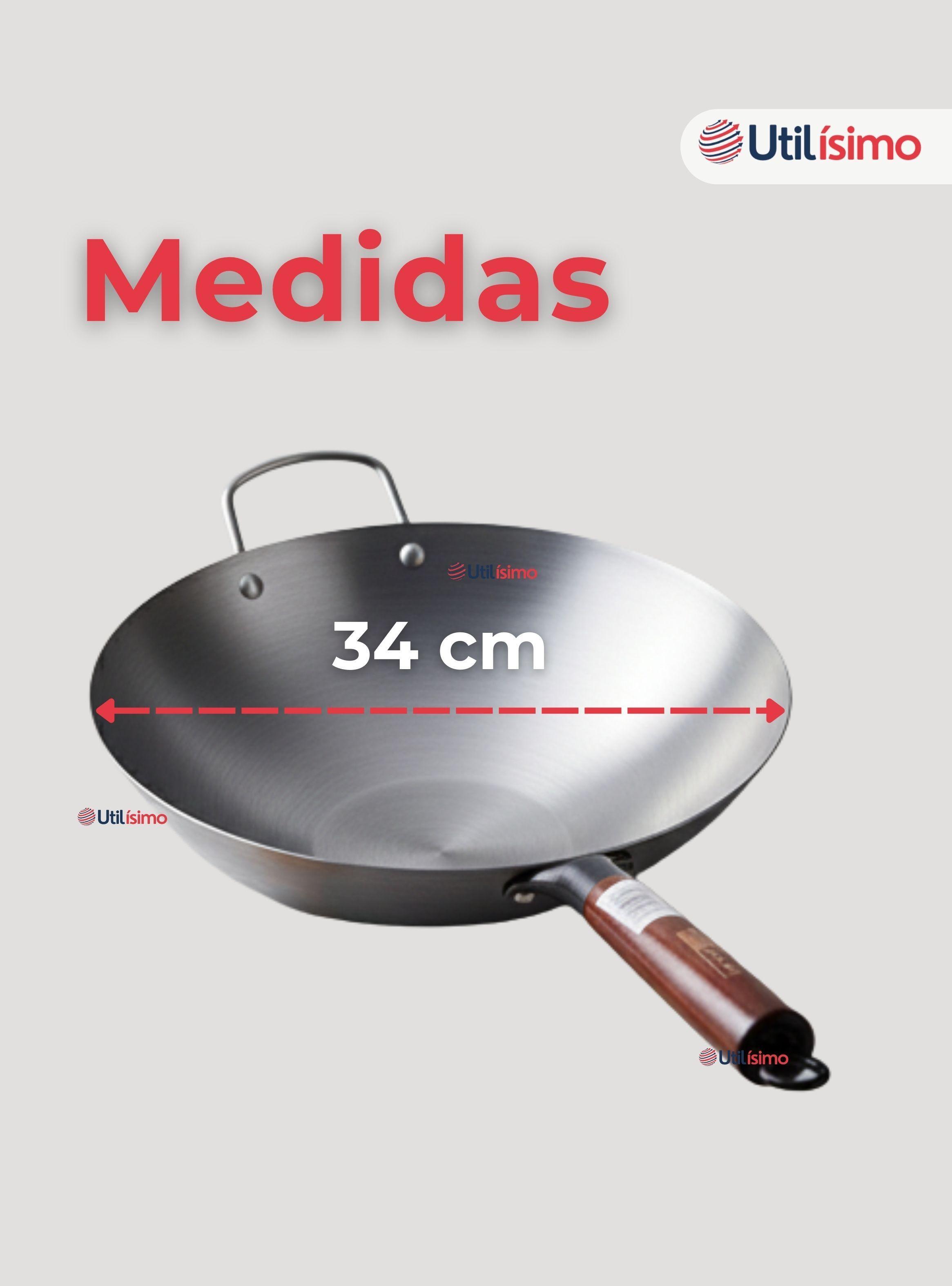 Sartén Wok de Hierro Concavo Con Mango de 34cm Plateado-3