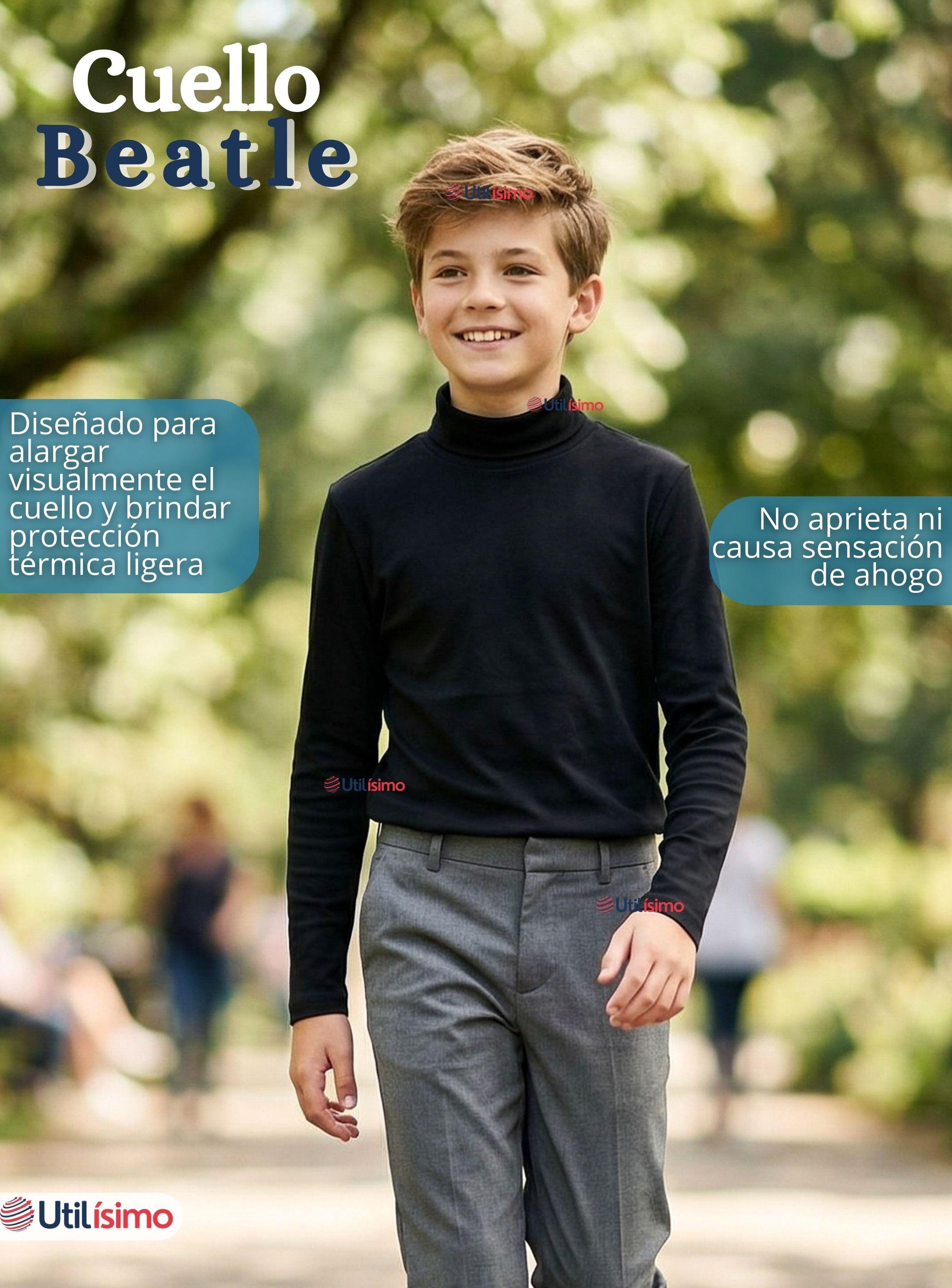 Polera Camiseta Polar Negra Primera Capa Beatle Manga Larga Niño-6