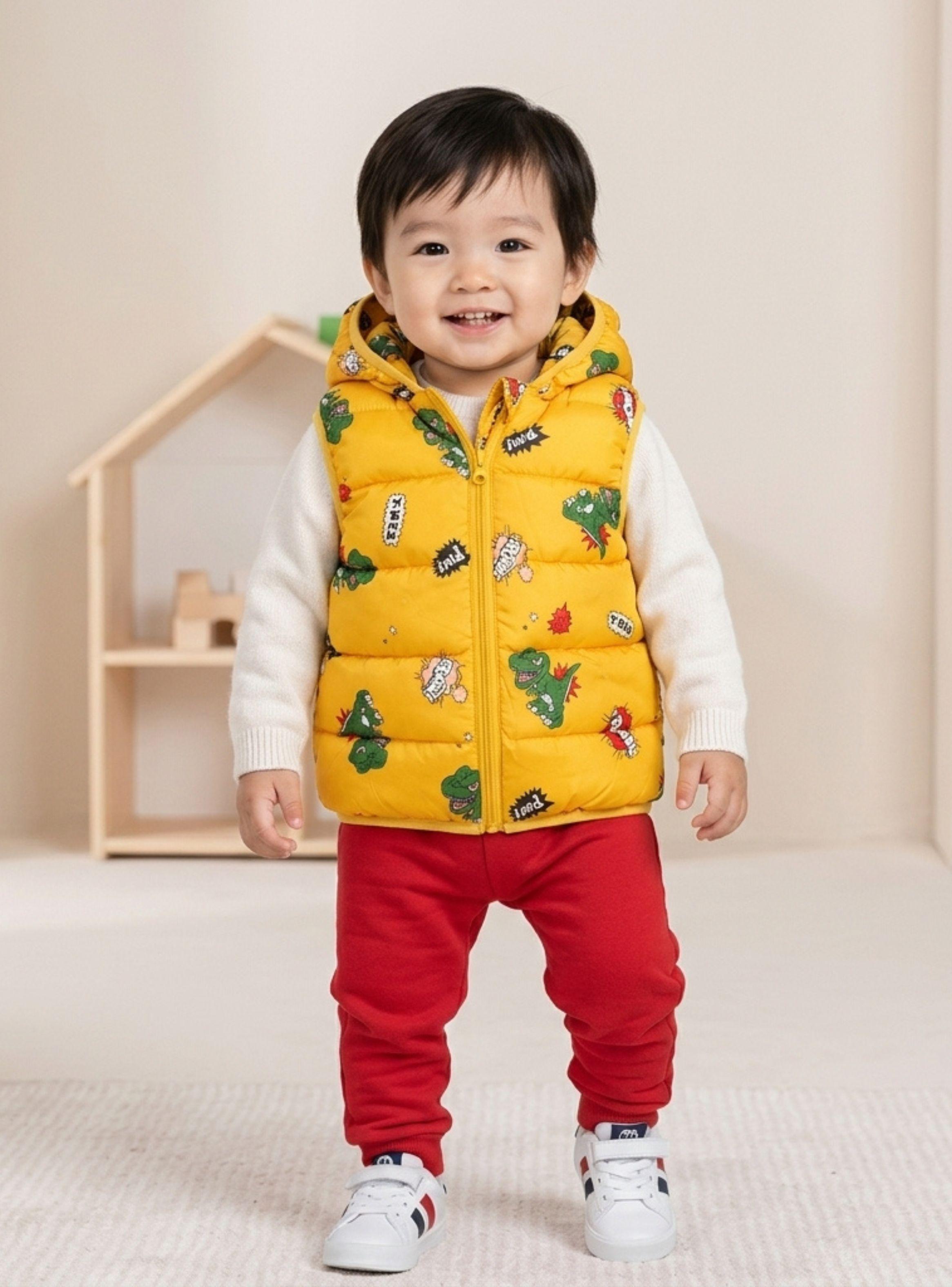 Parka Con Capucha Sin Manga Bebe Niño Infantil Dinosuairio Trex-0