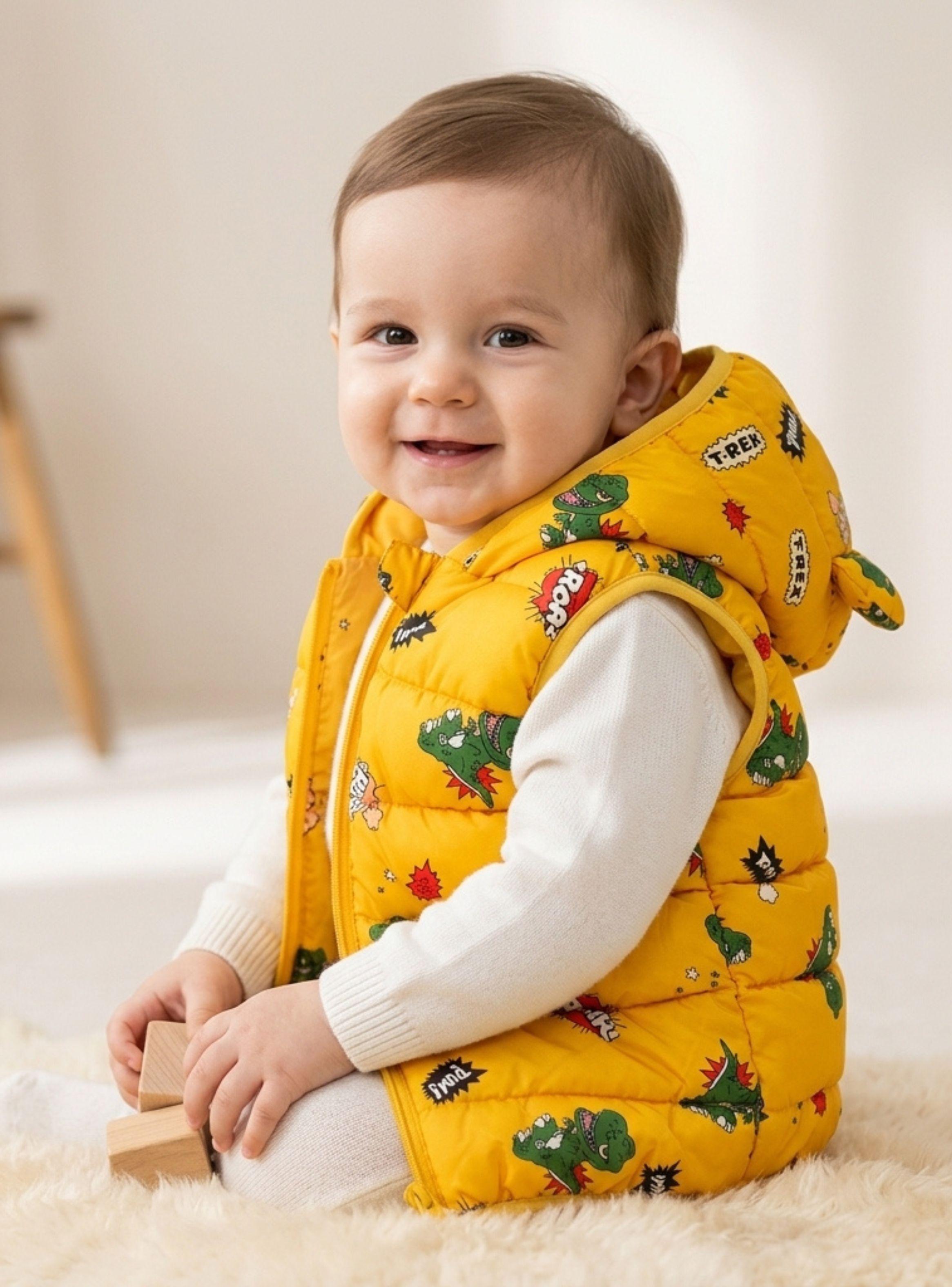Parka Con Capucha Sin Manga Bebe Niño Infantil Dinosuairio Trex-1