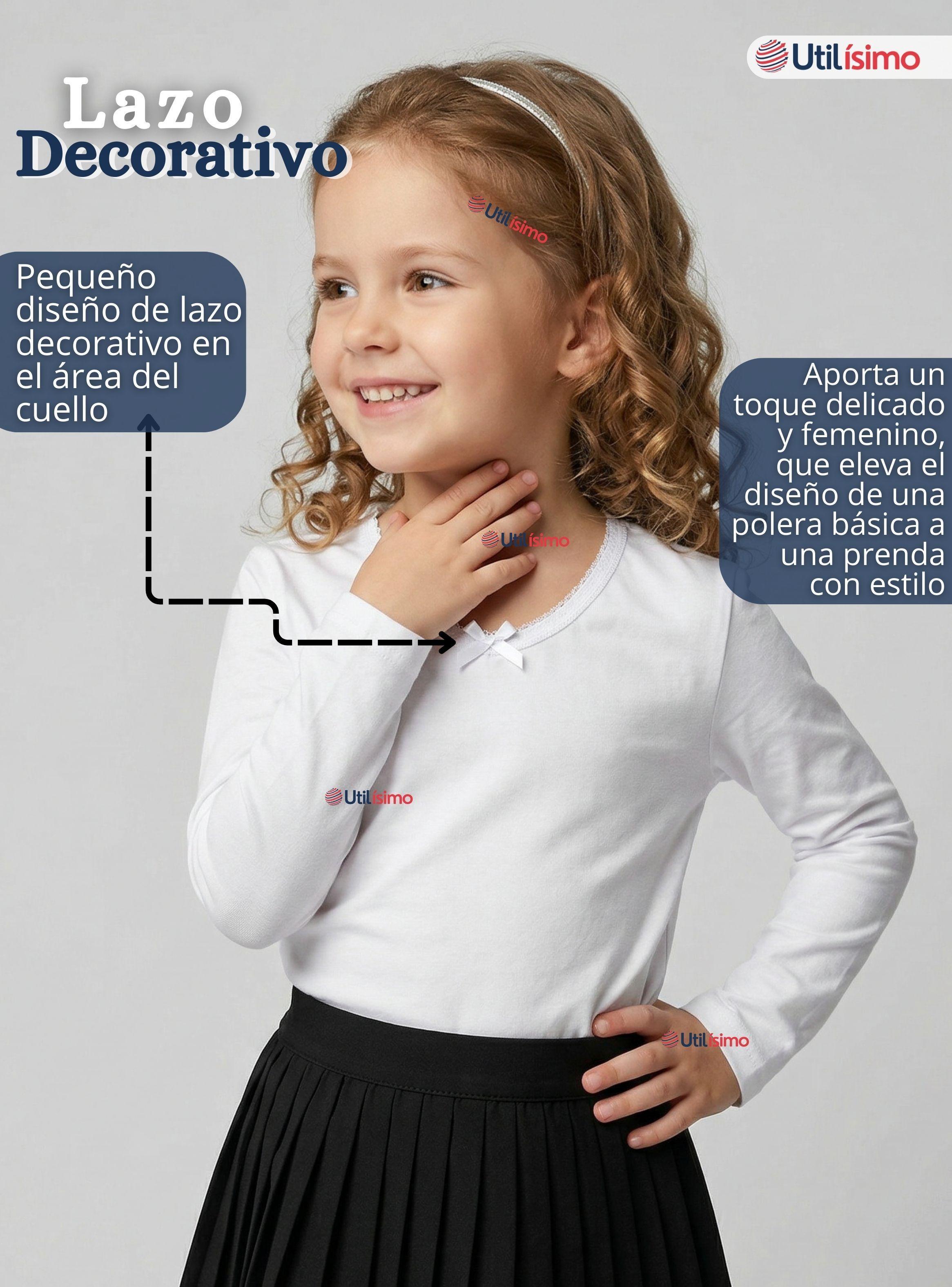 Camiseta Polera Algodón Cuello Redondo Blanca Primera Capa Manga Larga Niña-2