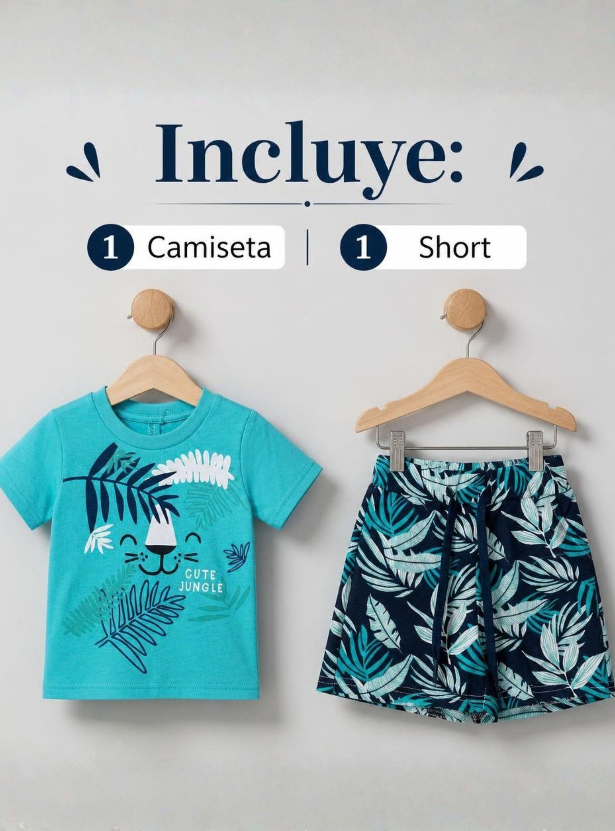 Conjunto 2 Piezas Camiseta y Short 100% Algodón Bebé Niño Tropical Blue Tedmimak-1