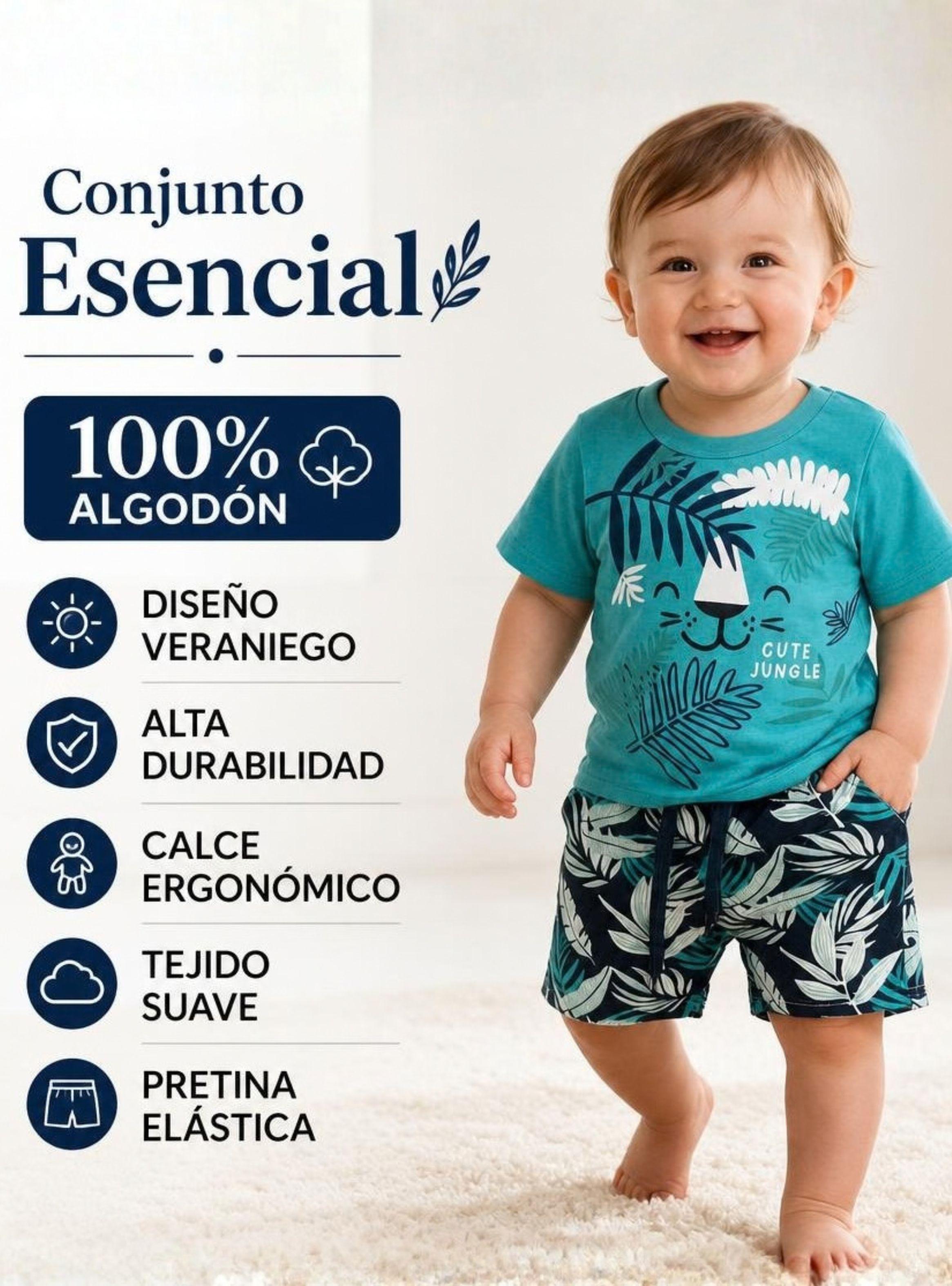 Conjunto 2 Piezas Camiseta y Short 100% Algodón Bebé Niño Tropical Blue Tedmimak-3