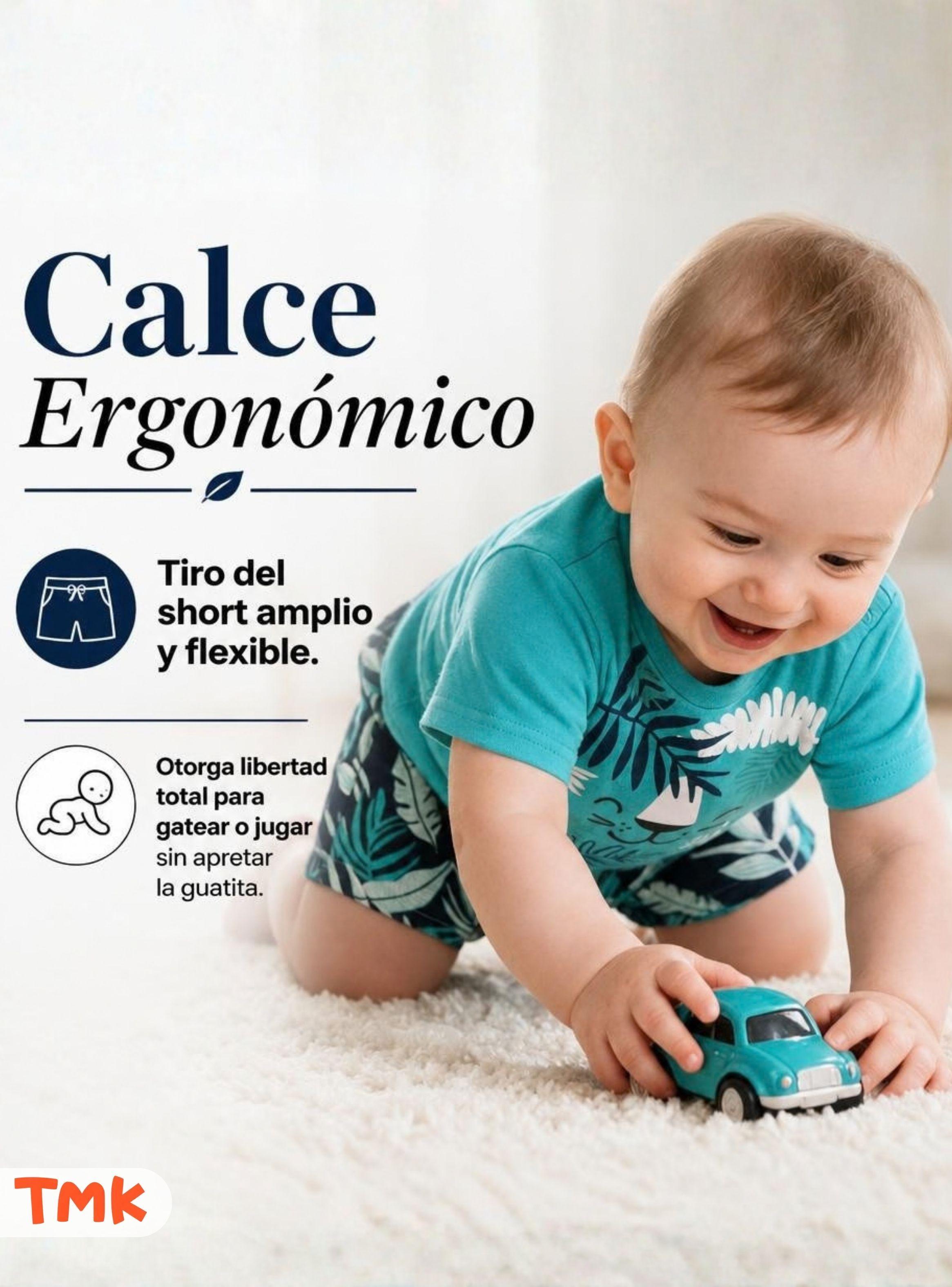 Conjunto 2 Piezas Camiseta y Short 100% Algodón Bebé Niño Tropical Blue Tedmimak-6