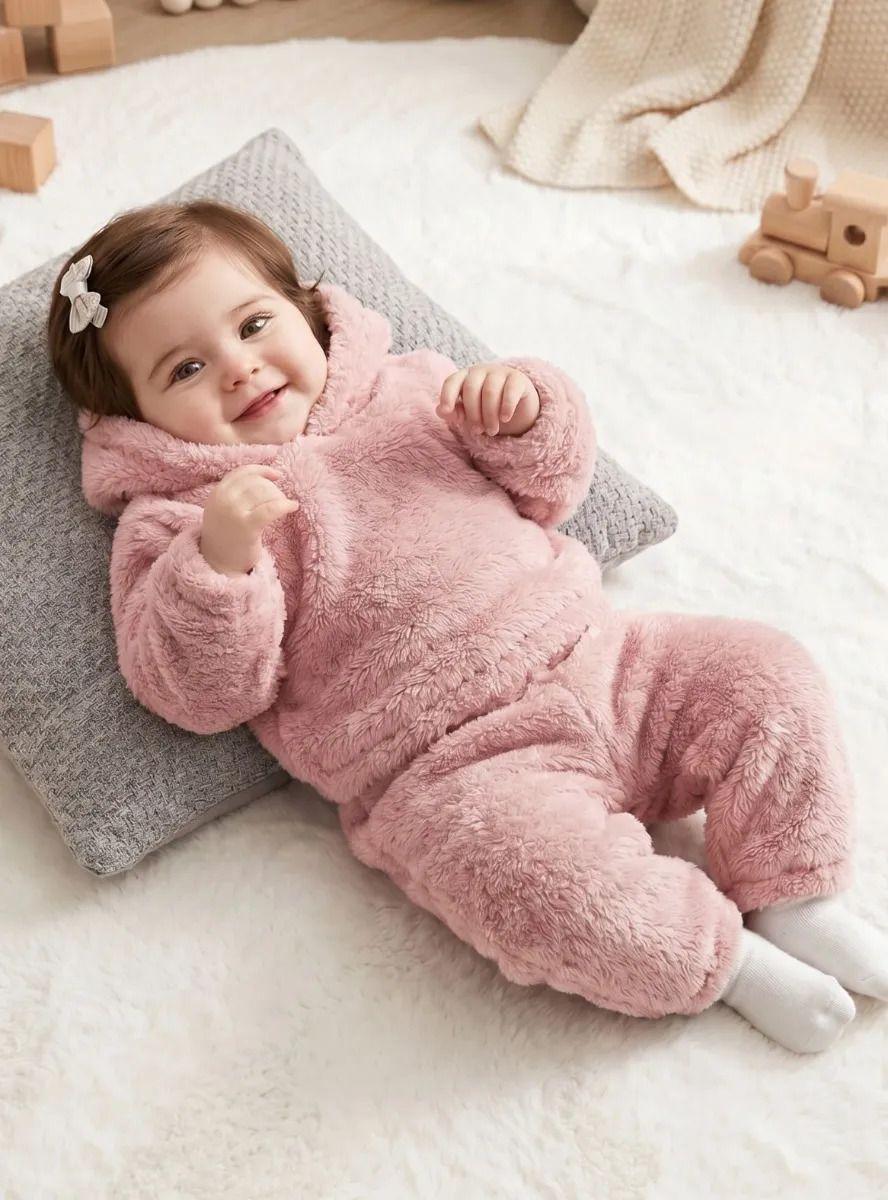 Conjunto 2 Piezas Polar Buzo Polerón Capucha con Orejitas Niña Rosa-0