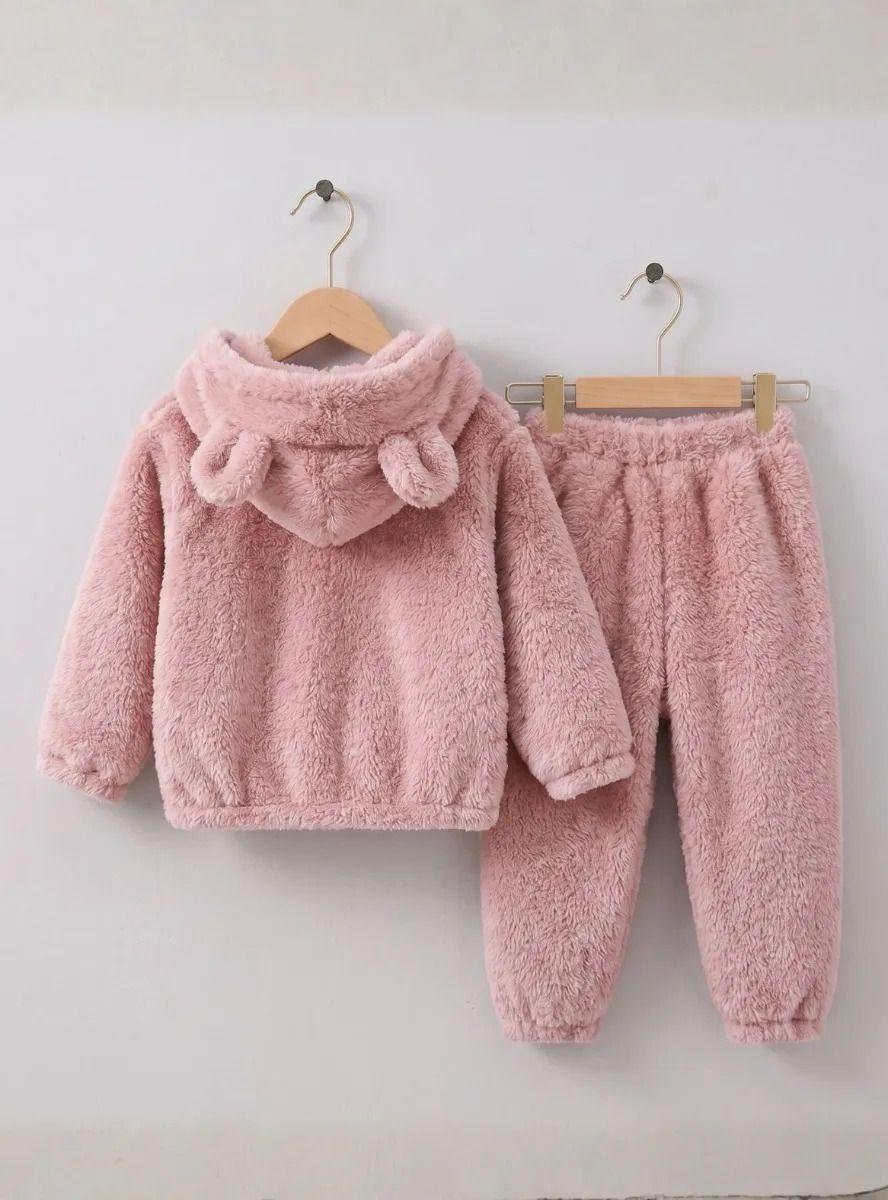 Conjunto 2 Piezas Polar Buzo Polerón Capucha con Orejitas Niña Rosa-1