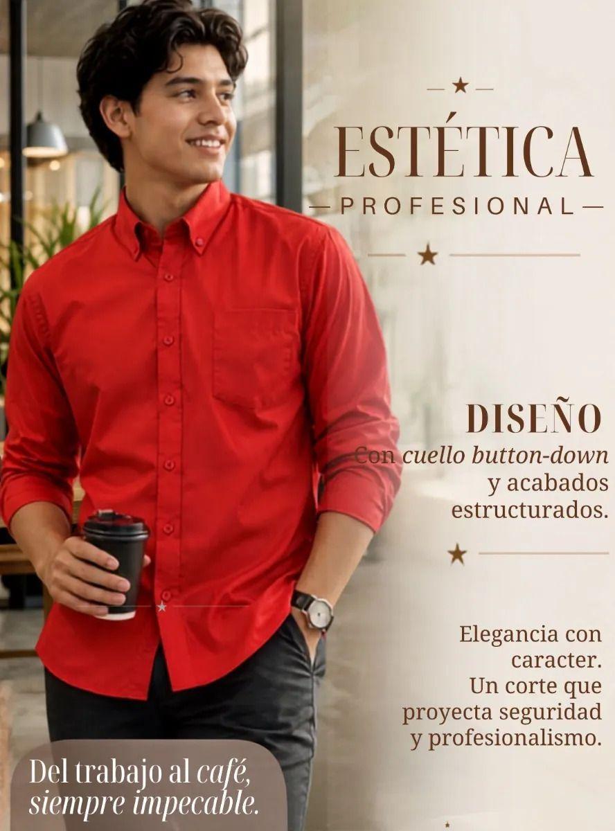 Camisa Roja Clásica Hombre Regular Fit Casual Manga Larga-5