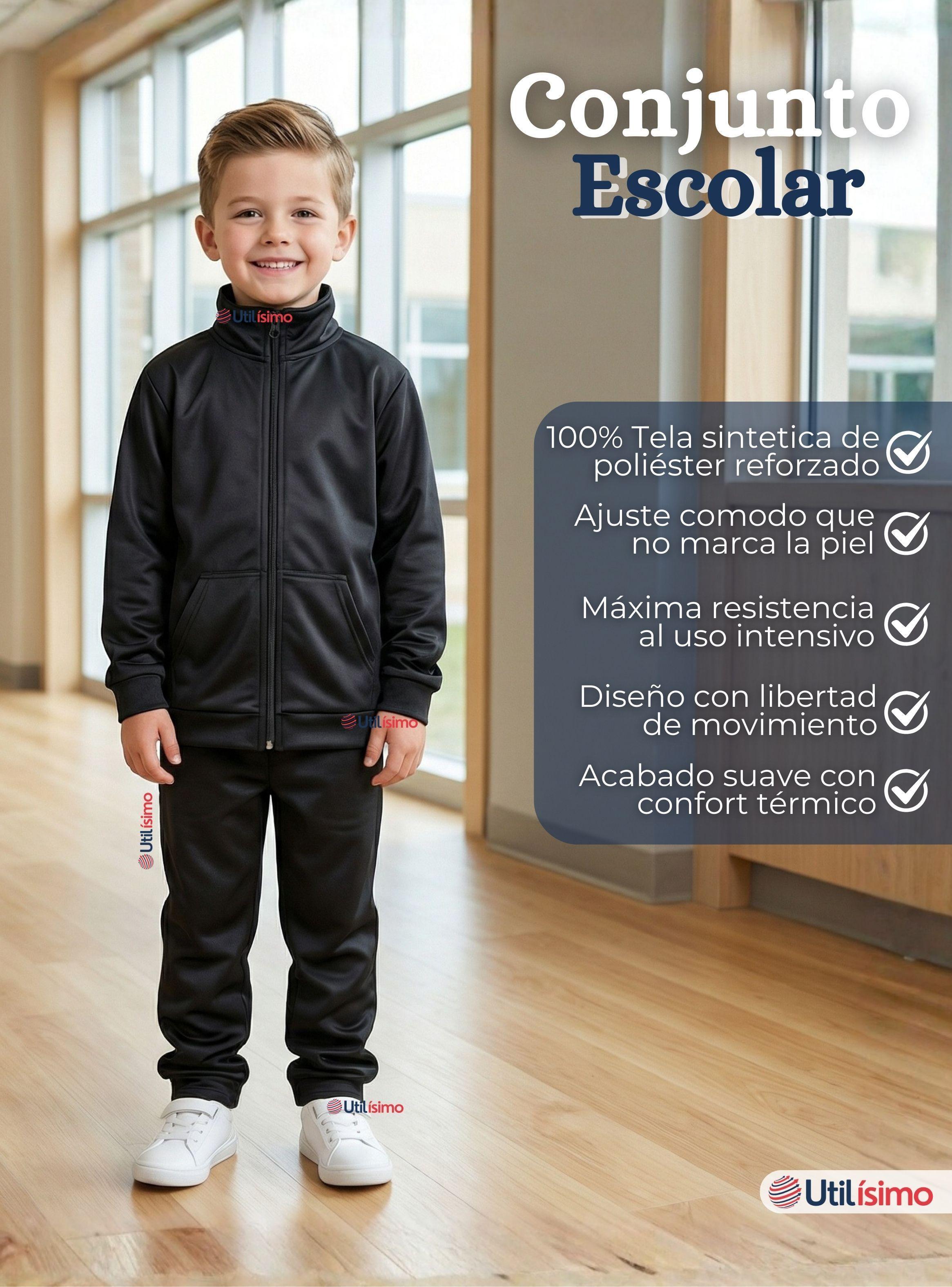 Conjunto Escolar Buzo Pantalón Y Polerón Tela Sintética Niños Unisex Azul 3 a 16 años-2