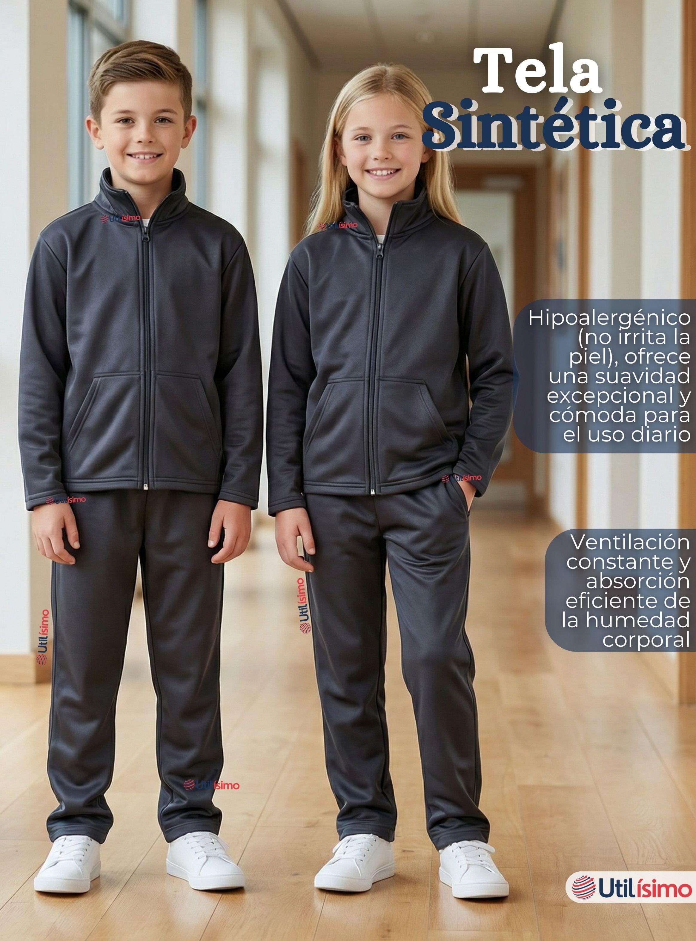 Conjunto Escolar Buzo Pantalón Y Polerón Tela Sintética Niños Unisex Azul 3 a 16 años-7