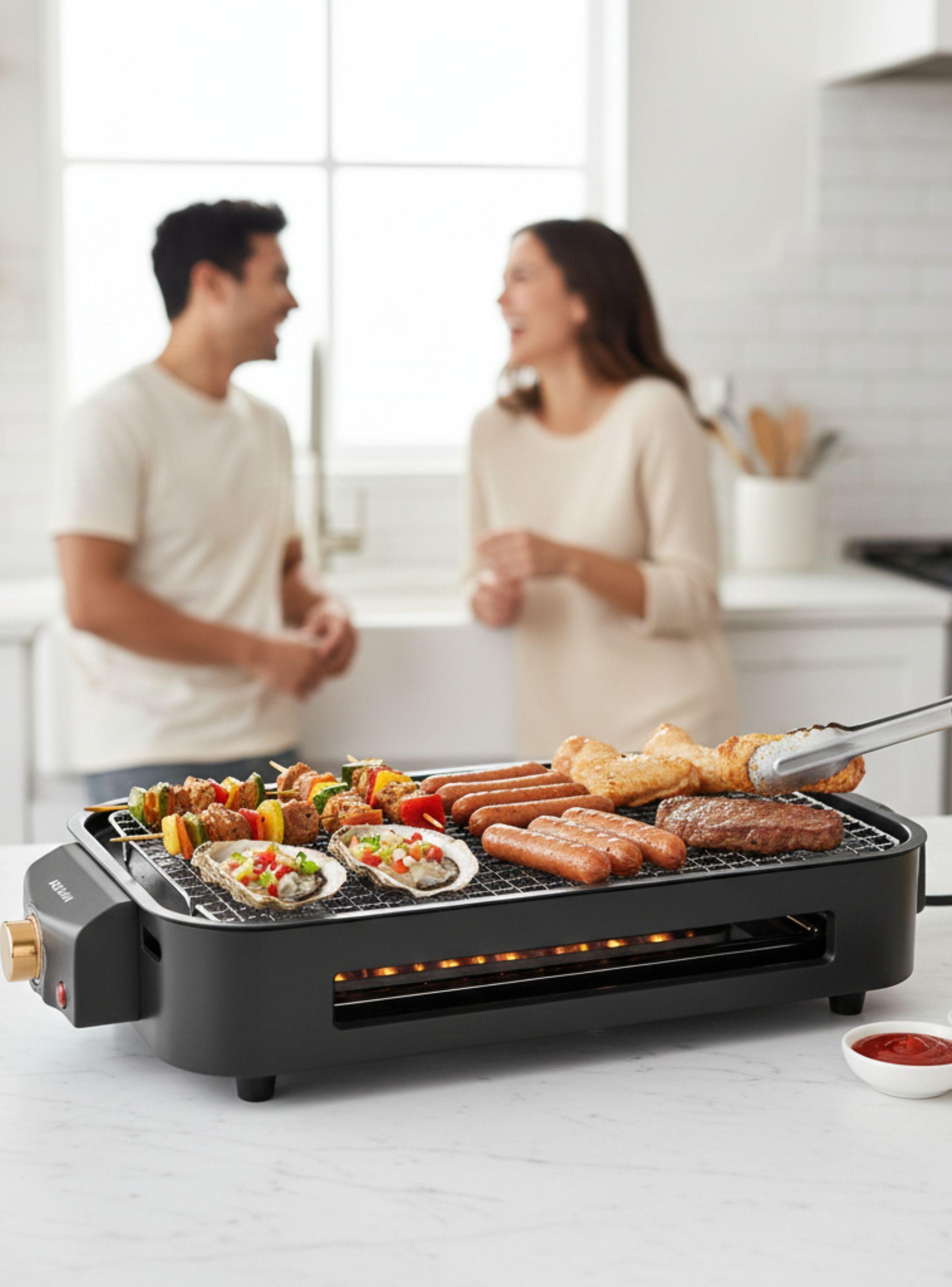 Parrilla Eléctrica de mesa Raclette 2 En 1 Sin Humo 1500w de Potencia Negra-0