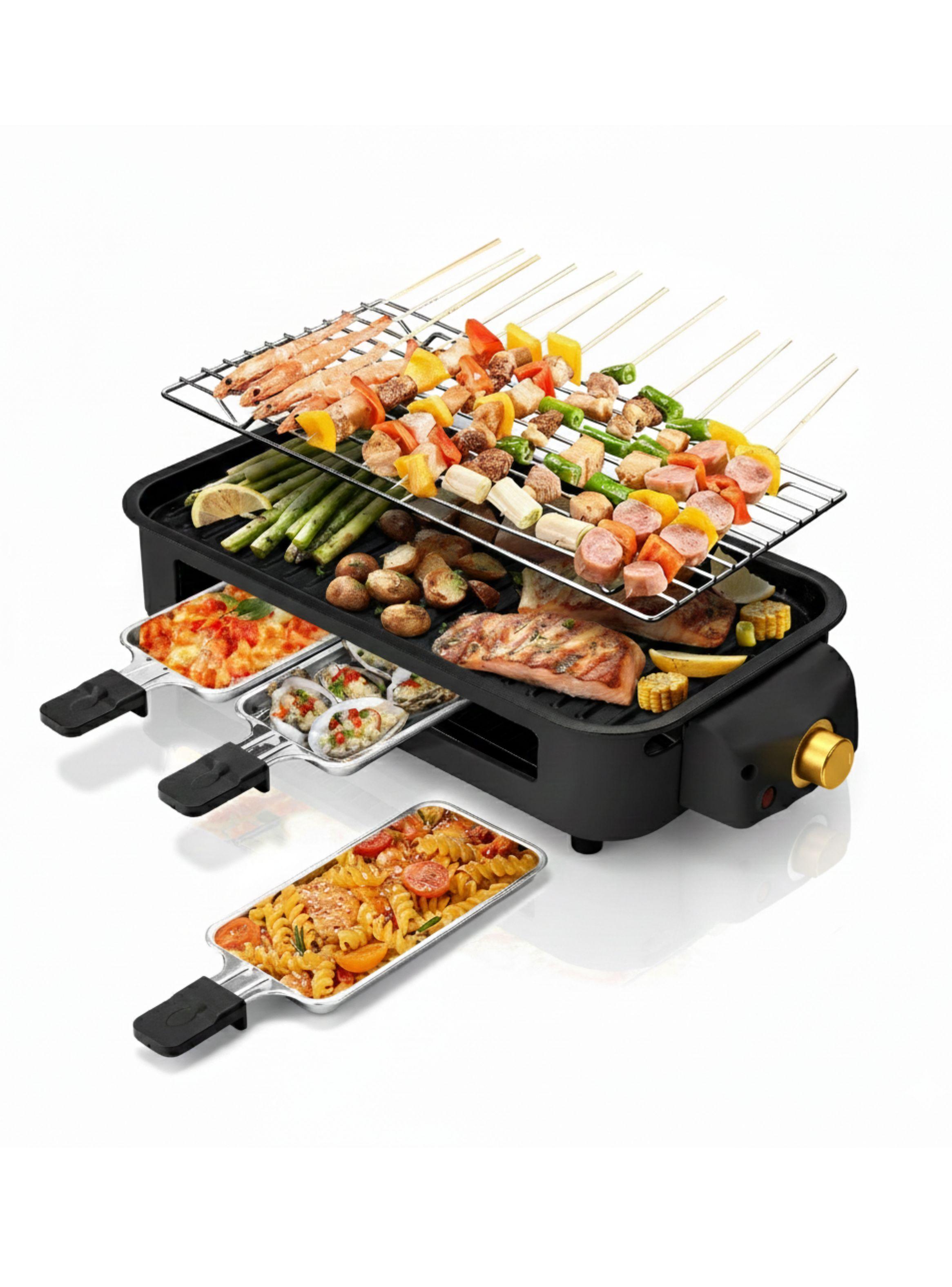 Parrilla Eléctrica de mesa Raclette 2 En 1 Sin Humo 1500w de Potencia Negra-1