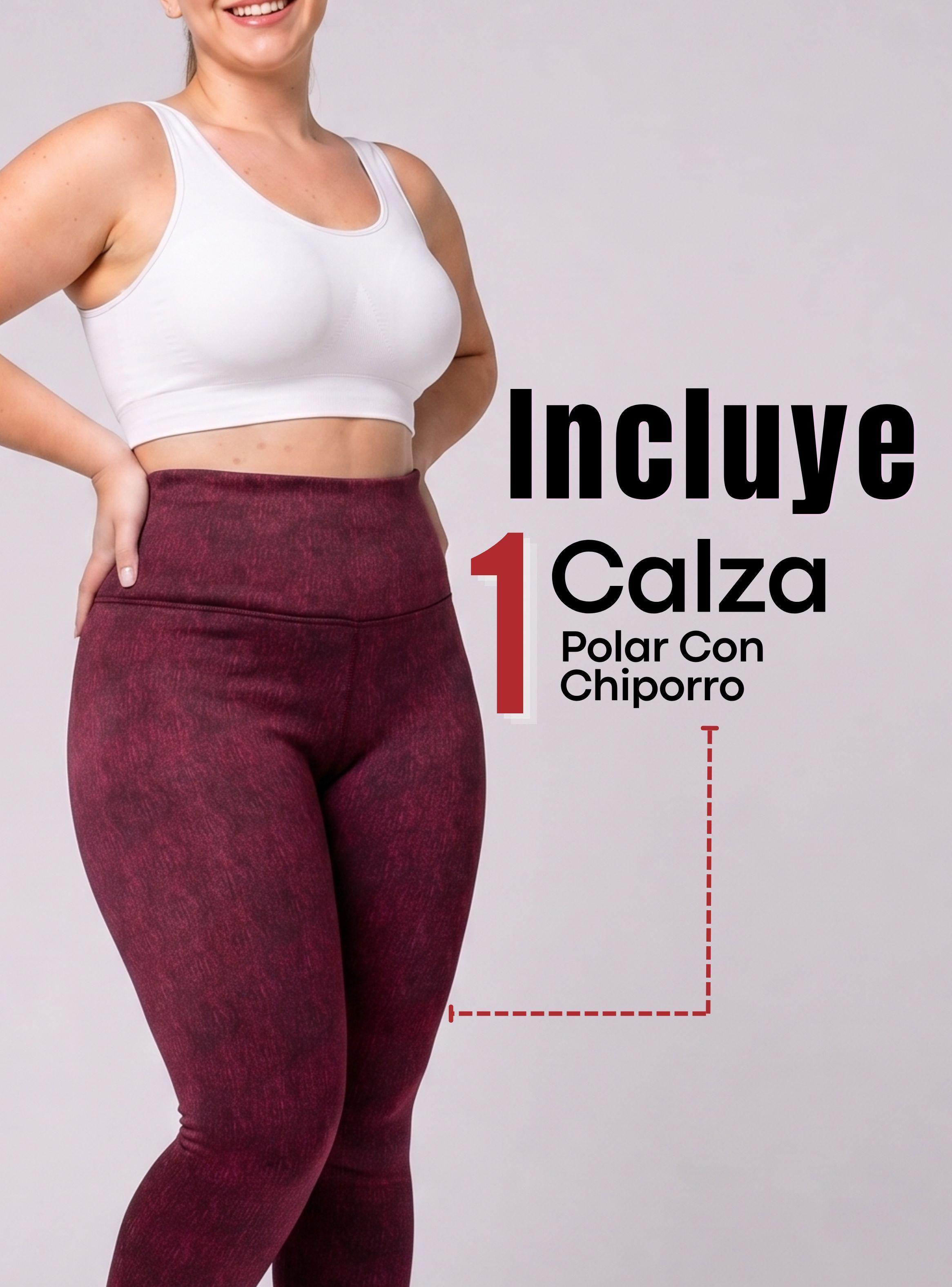 Calza Polar Con Chiporro Térmica Mujer Elásticada Burdeo Jeans-2
