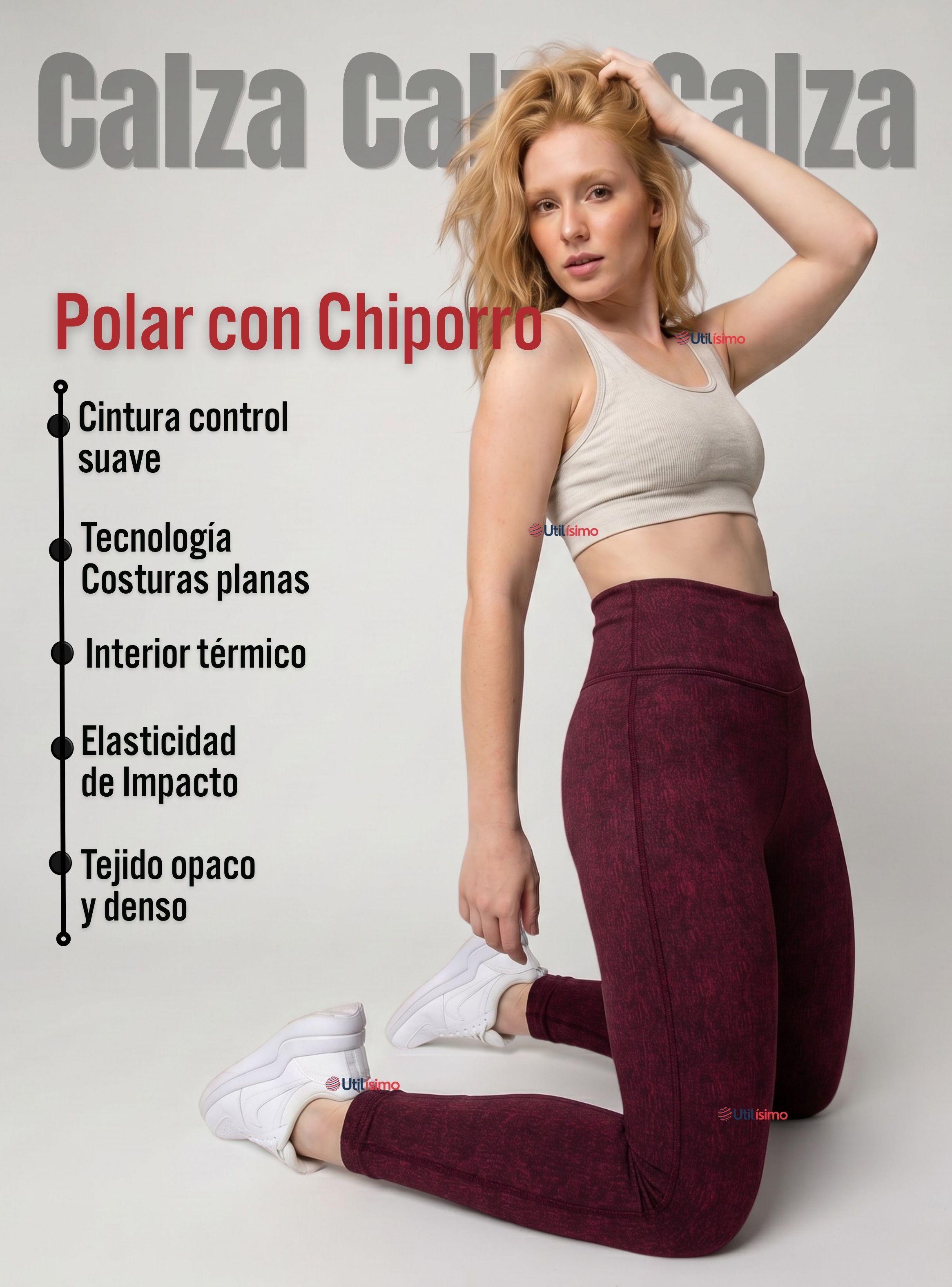 Calza Polar Con Chiporro Térmica Mujer Elásticada Burdeo Jeans-3