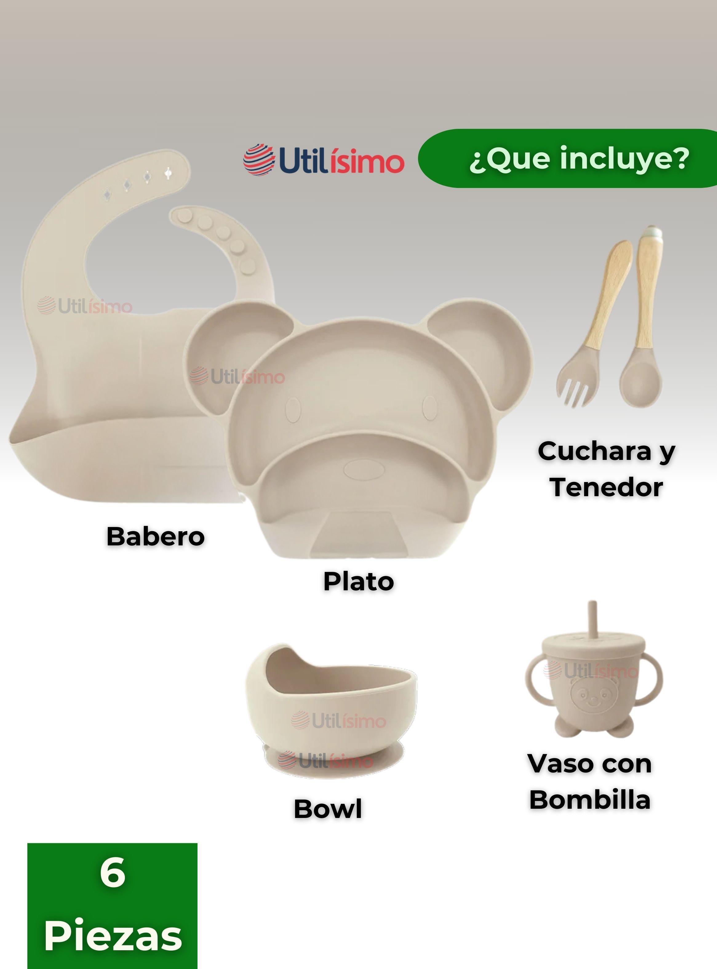 Set De Alimentación Bebé Silicona 6 Piezas Libre BPA Beige-6