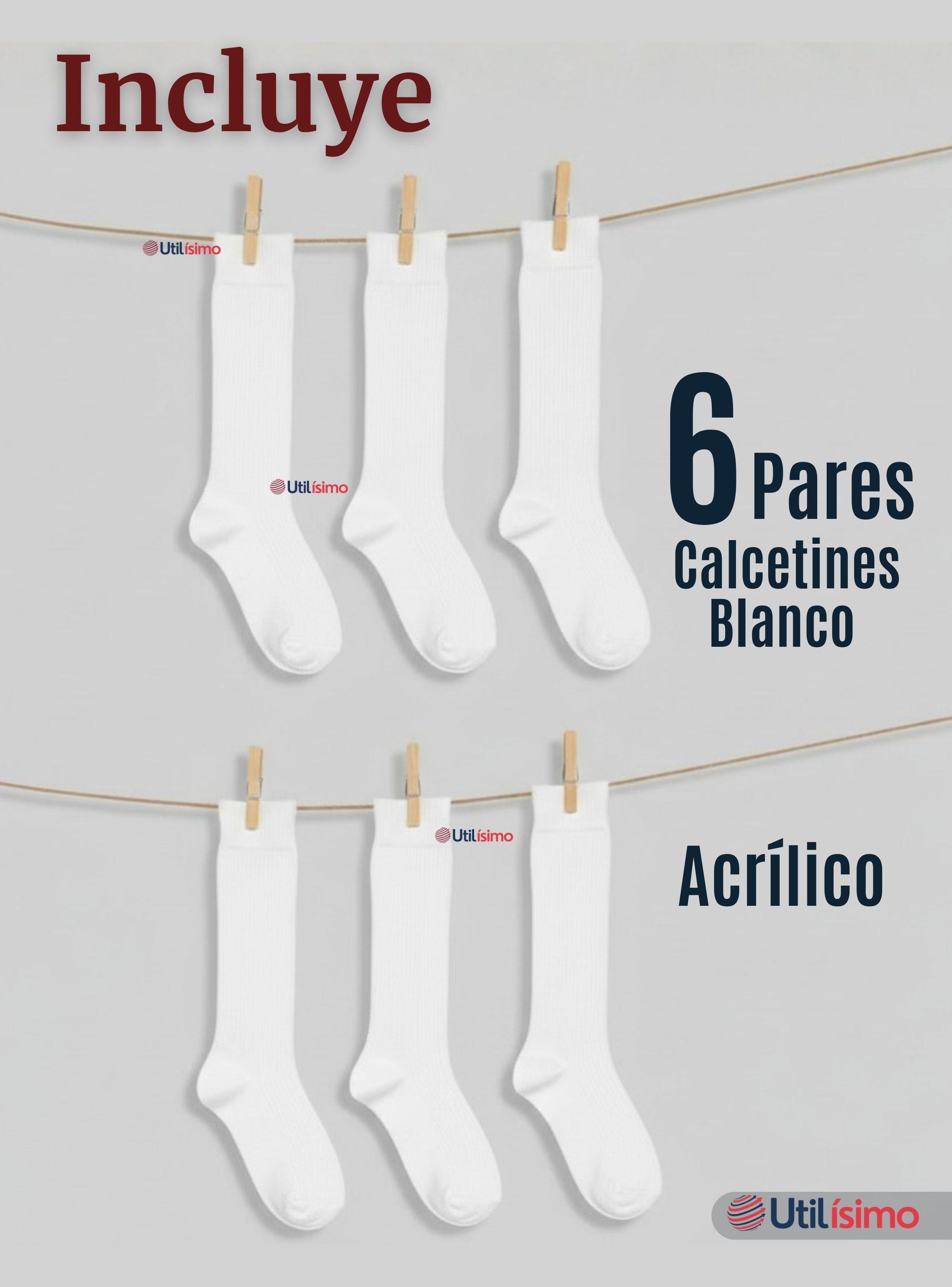Pack 6 Calcetínes Escolares Largo Acrílico Color Blanco para Niñas Juvenil-2