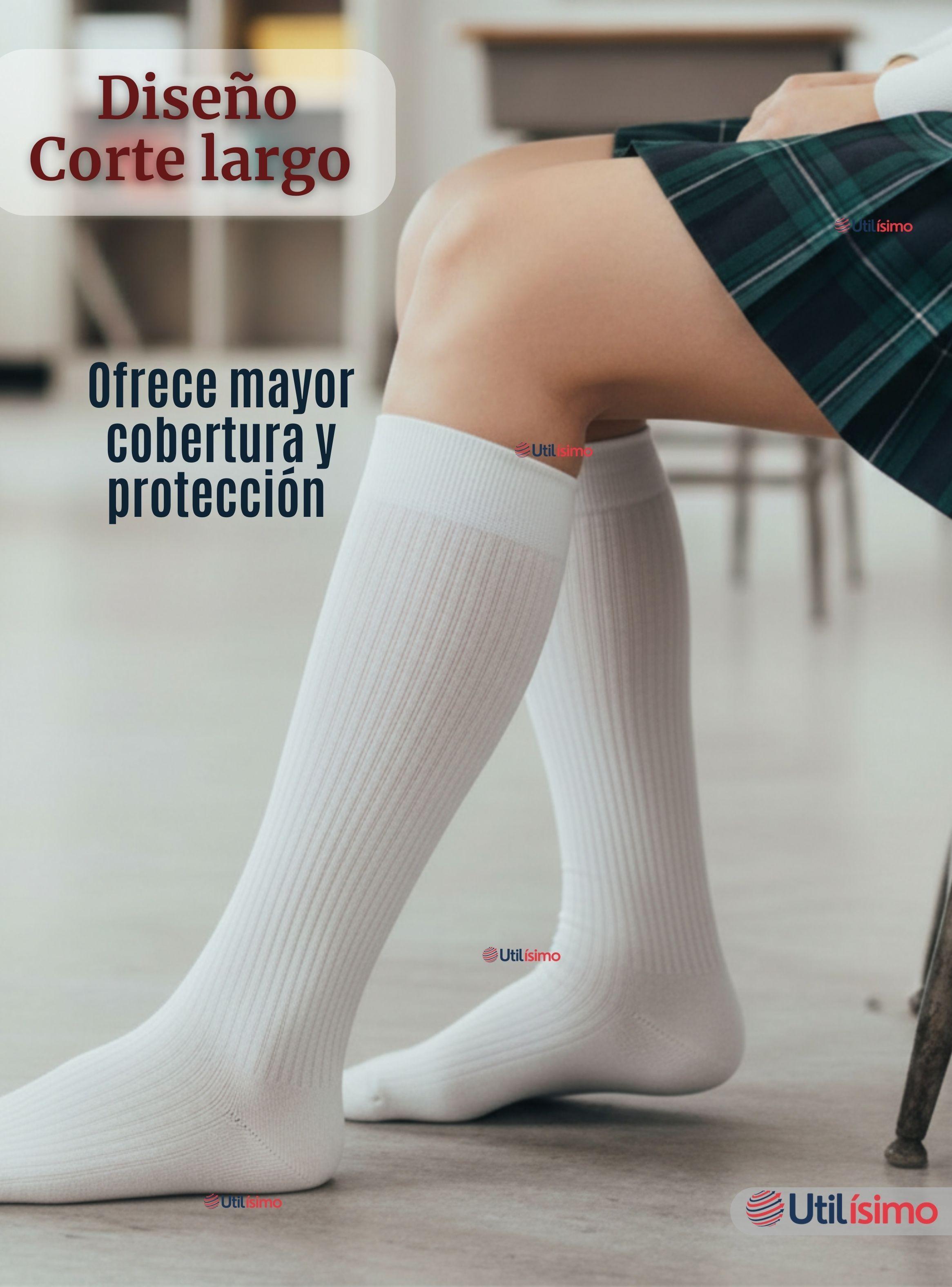 Pack 6 Calcetínes Escolares Largo Acrílico Color Blanco para Niñas Juvenil-5