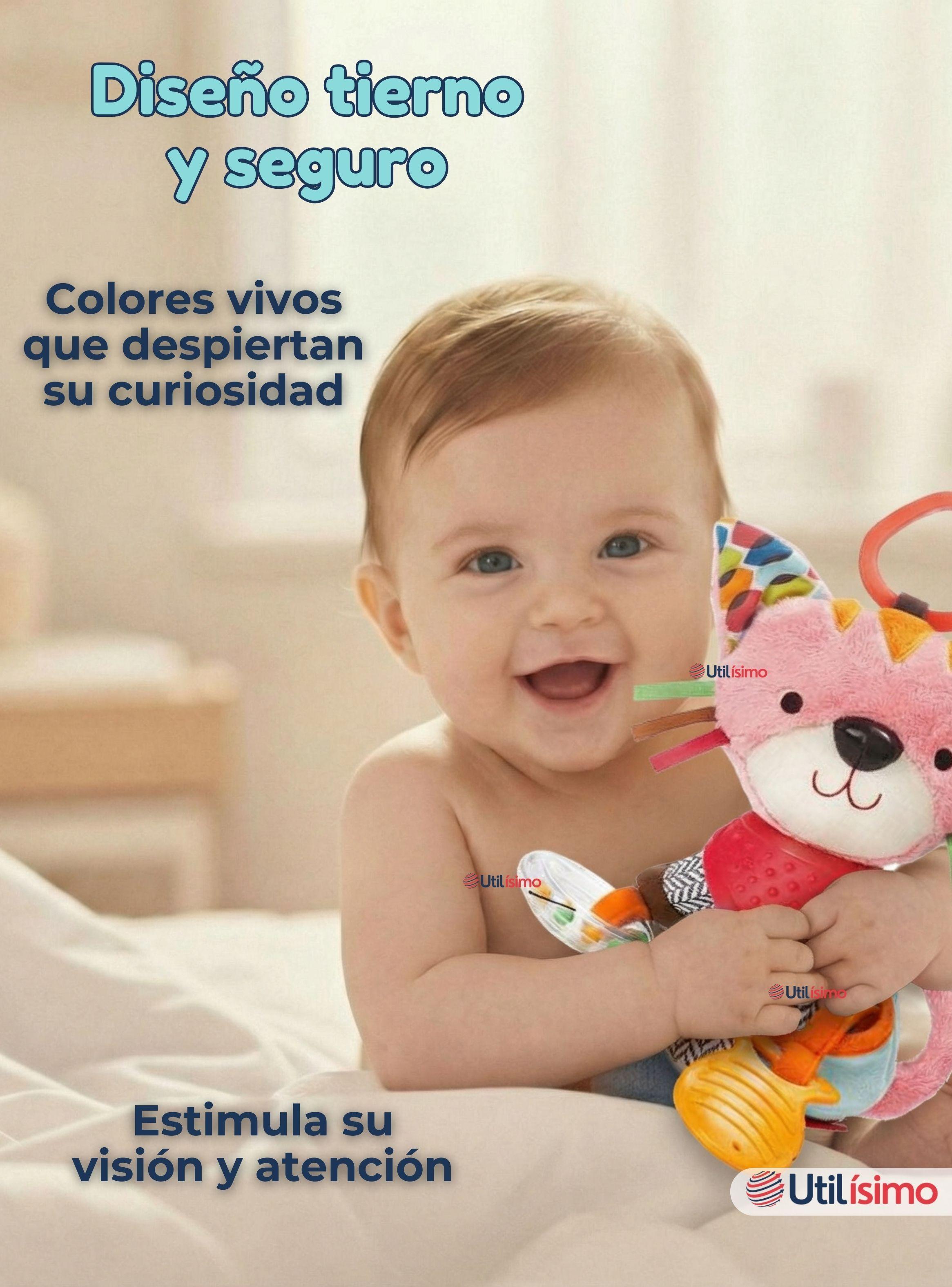 Juguete Peluche Animales Sensorial Con Mordedor Y Sonajero Diseño Gatico Niña y Niño-5