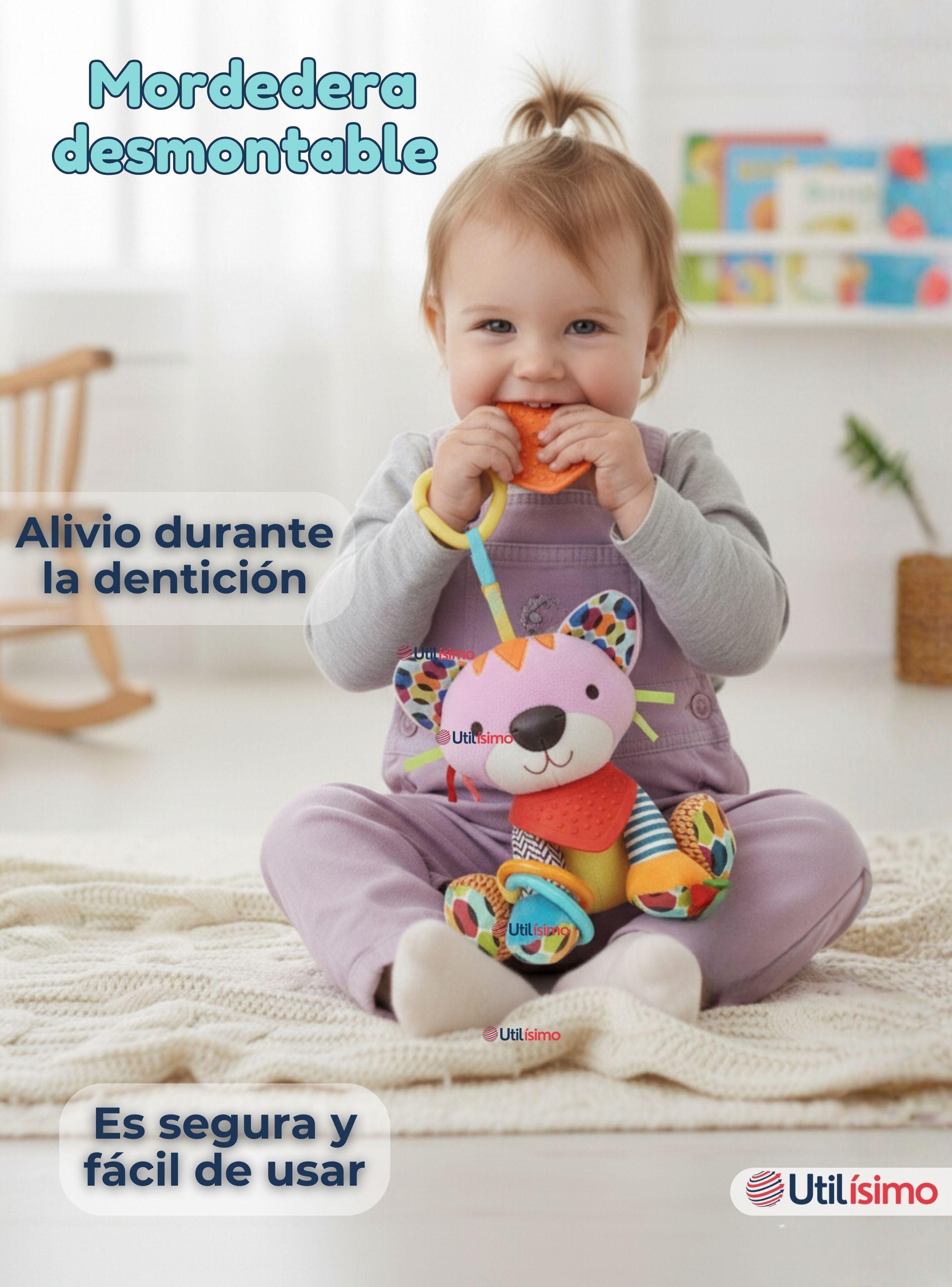 Juguete Peluche Animales Sensorial Con Mordedor Y Sonajero Diseño Gatico Niña y Niño-7