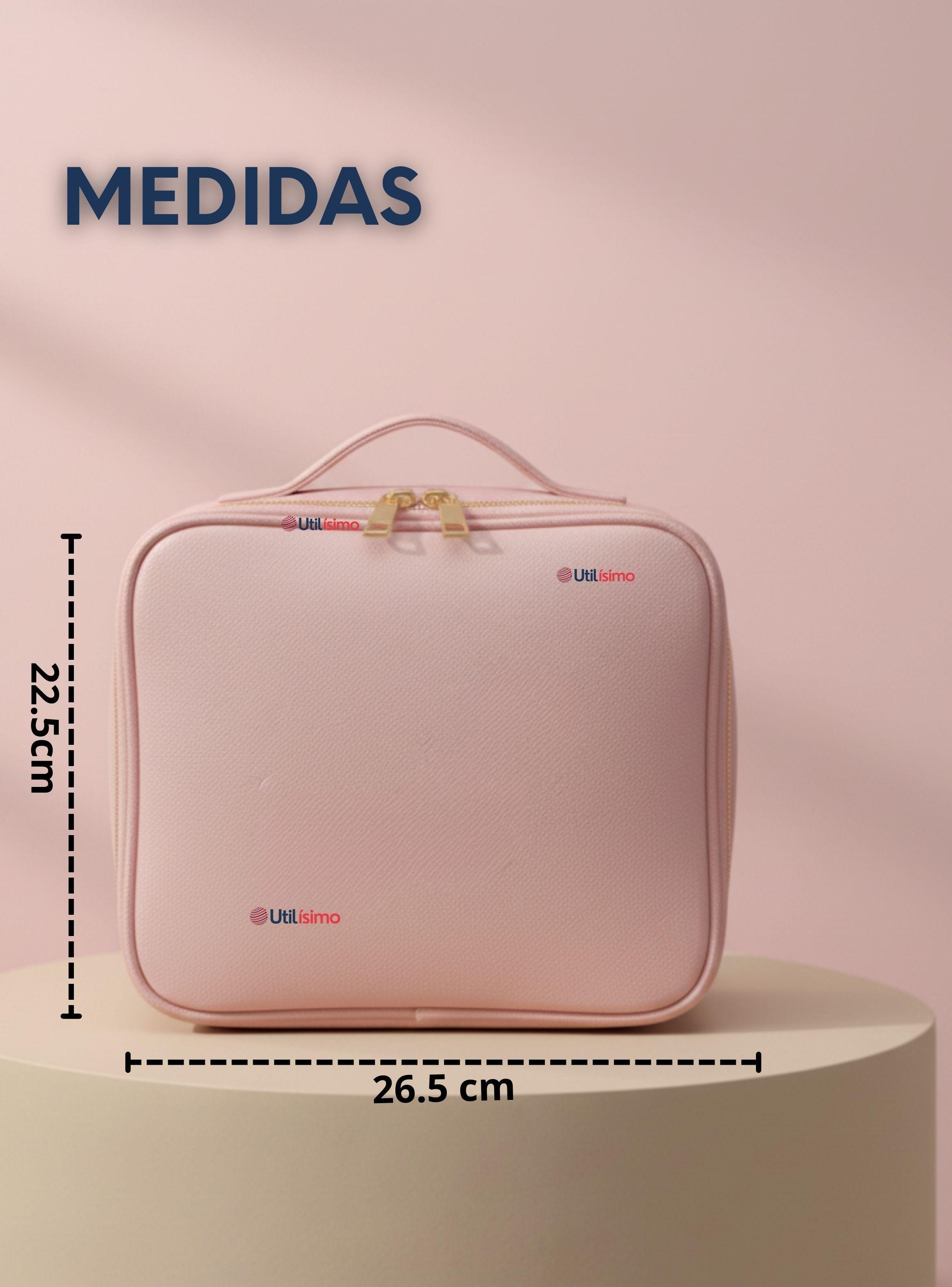 Estuche Maquillaje 2 en 1 Bolso Cosmetiquero Espejo Con Luz Led Organizador Color Rosado-3