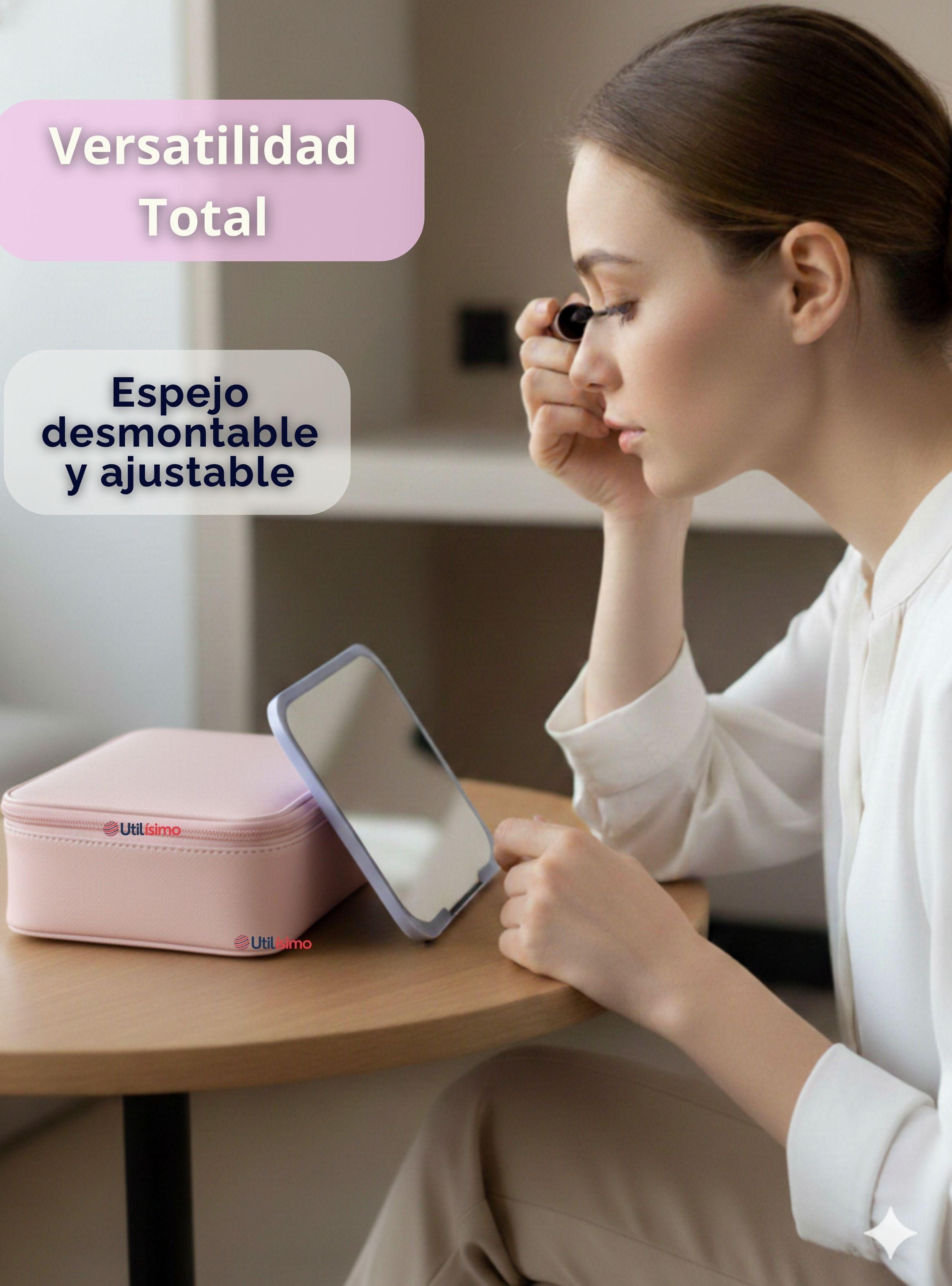 Estuche Maquillaje 2 en 1 Bolso Cosmetiquero Espejo Con Luz Led Organizador Color Rosado-5