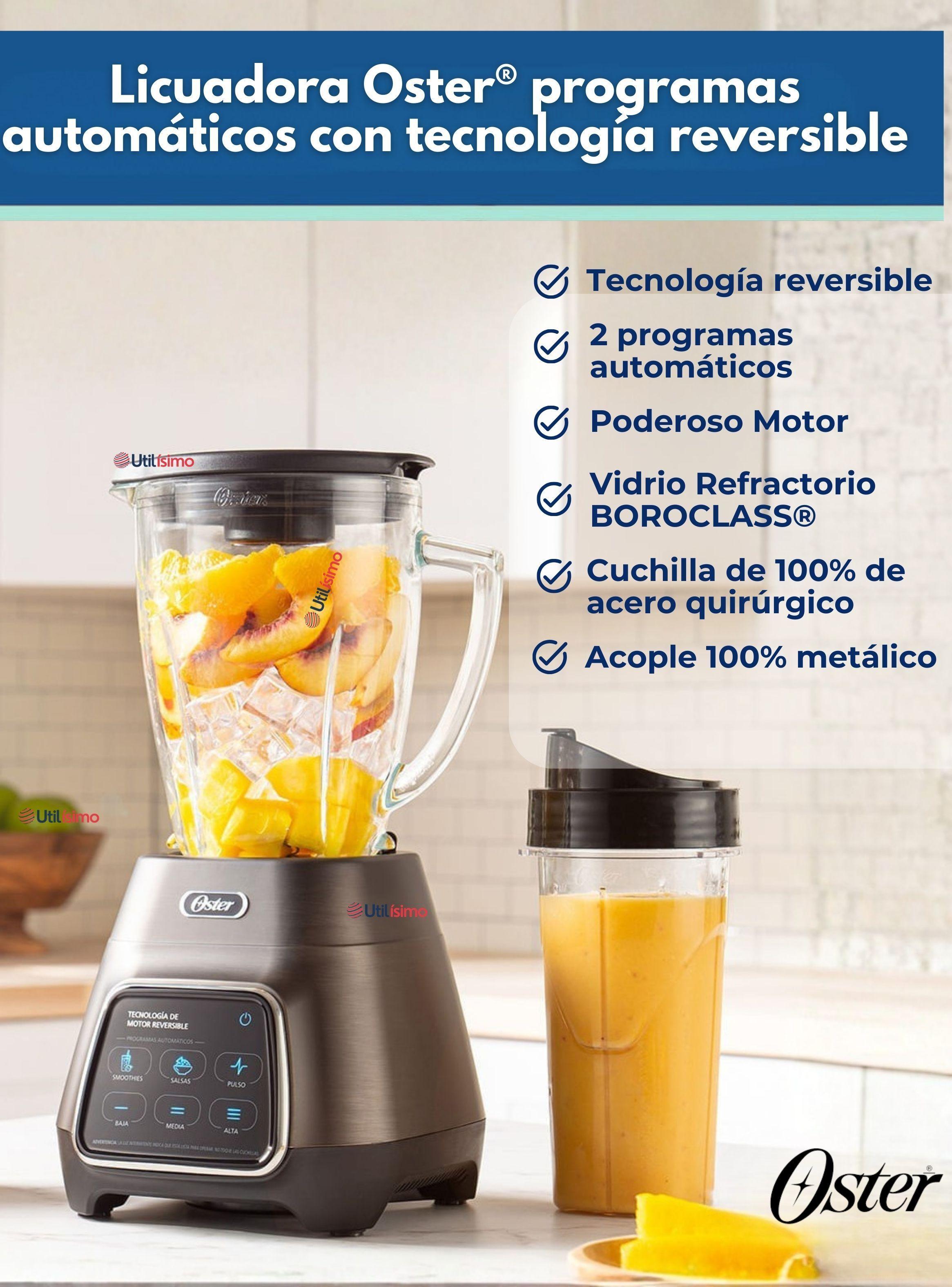 Licuadora Oster® programas automáticos con tecnología reversible,vaso BLend-N-Go BLSTPYG1312XBG-2