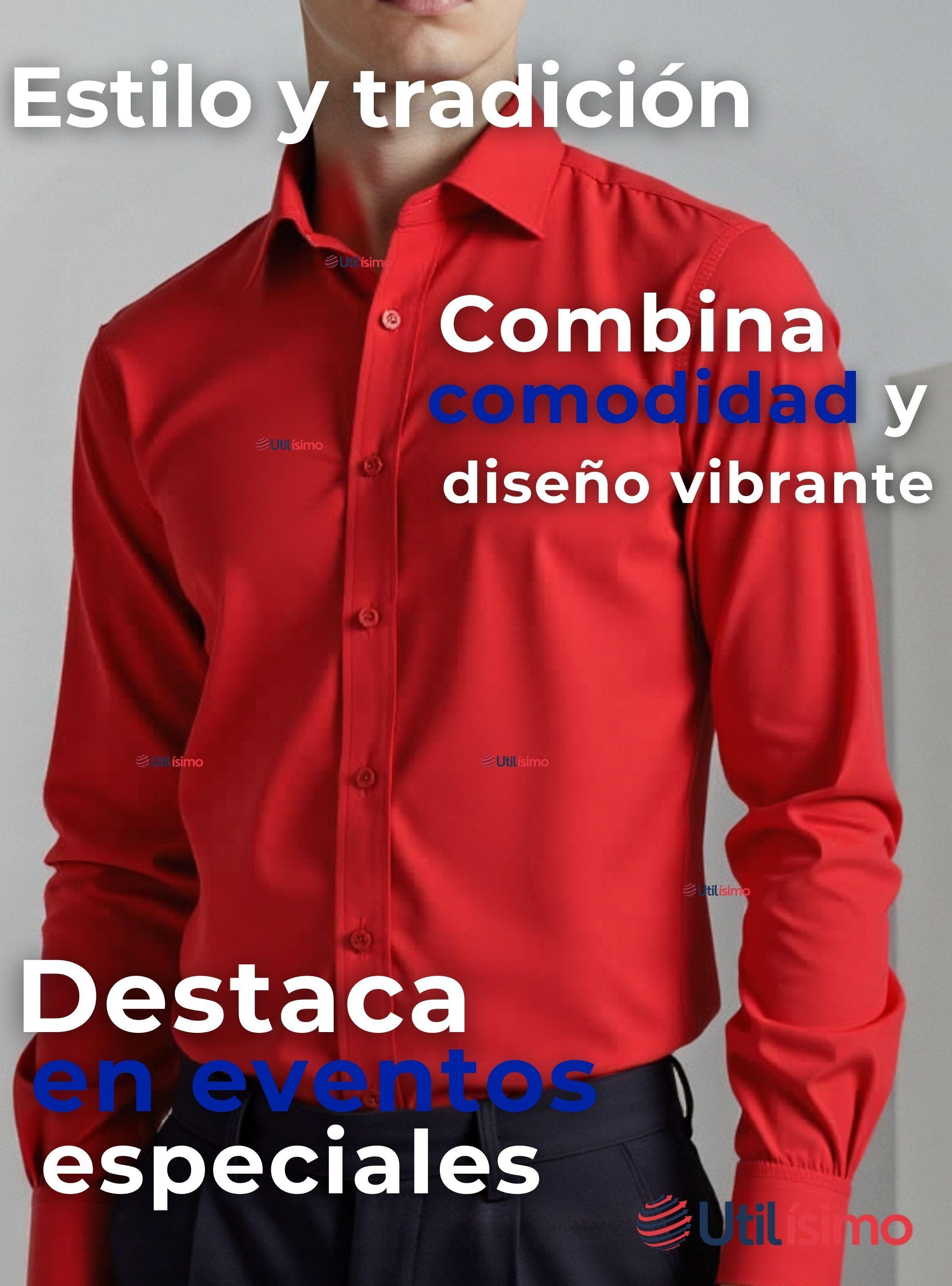 Camisa Casual  Manga Larga Cuello Americano 100% Algodón Rojo-4