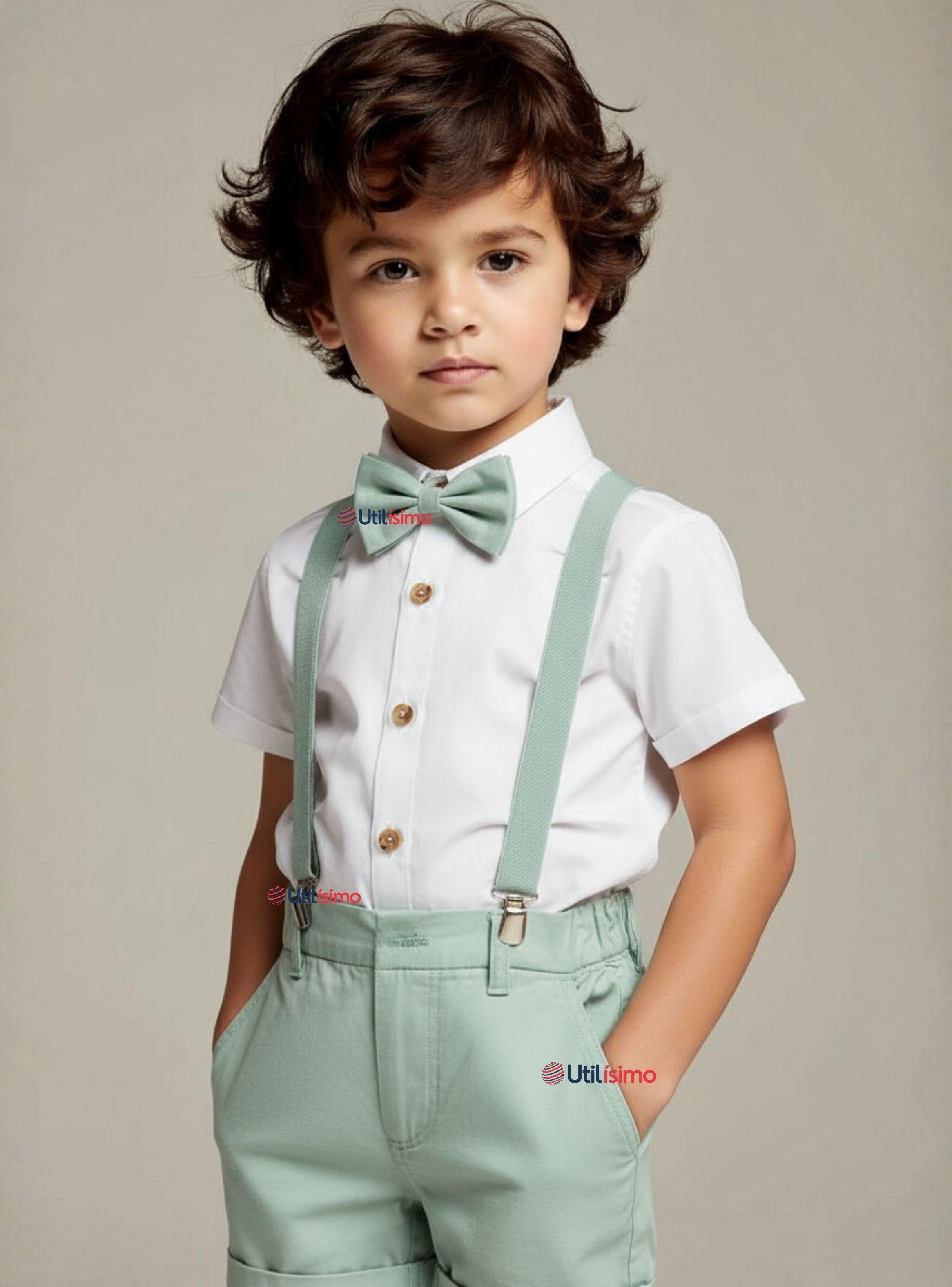 Conjunto de Vestir con Tirantes Camisa blanca Pantalón Corto de Algodón Niño -0