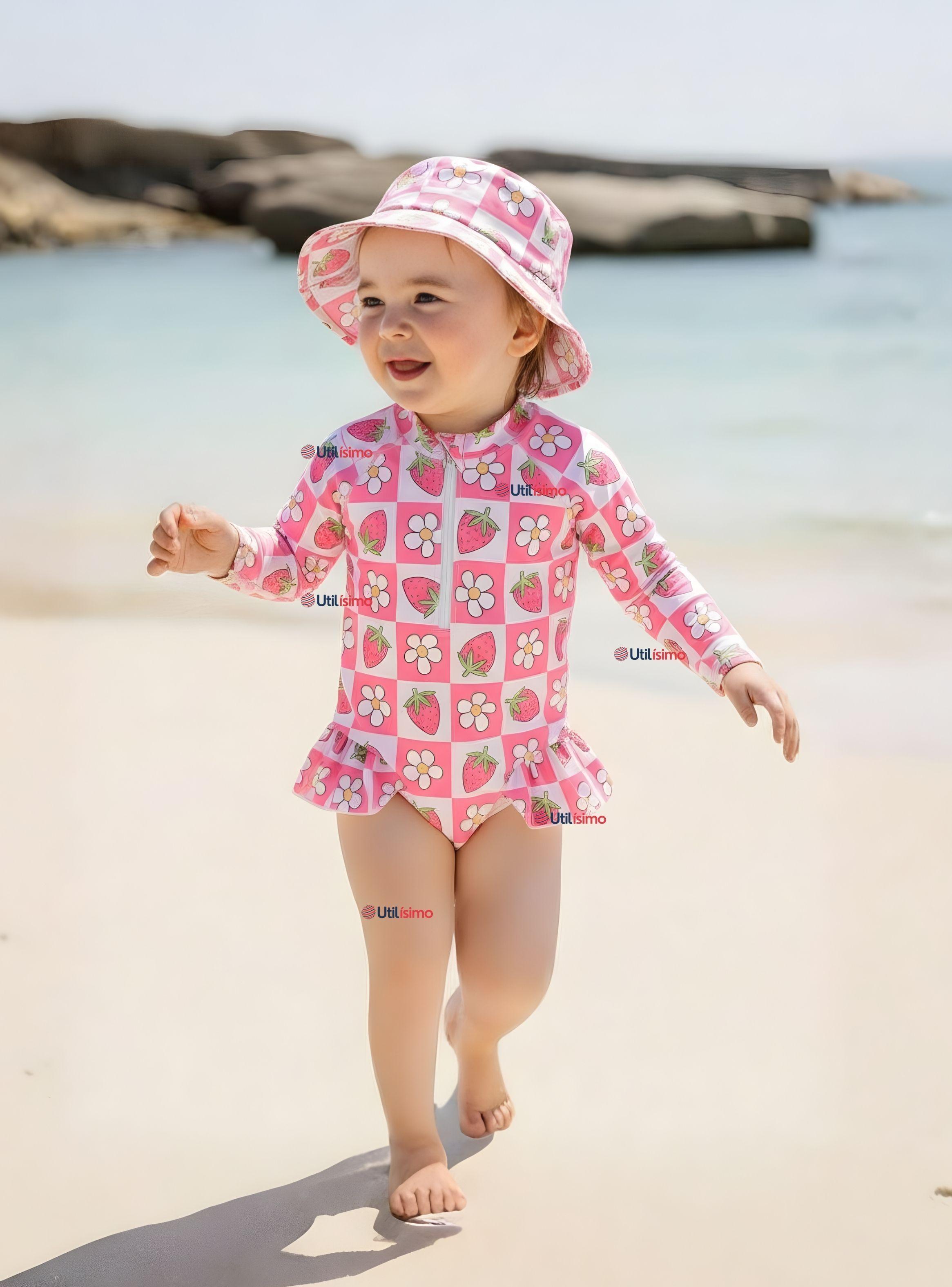 Traje de Baño Enterito Manga Larga Con Gorro 2 Piezas Niña de 9 a 36 Meses Beautiful Baby-0