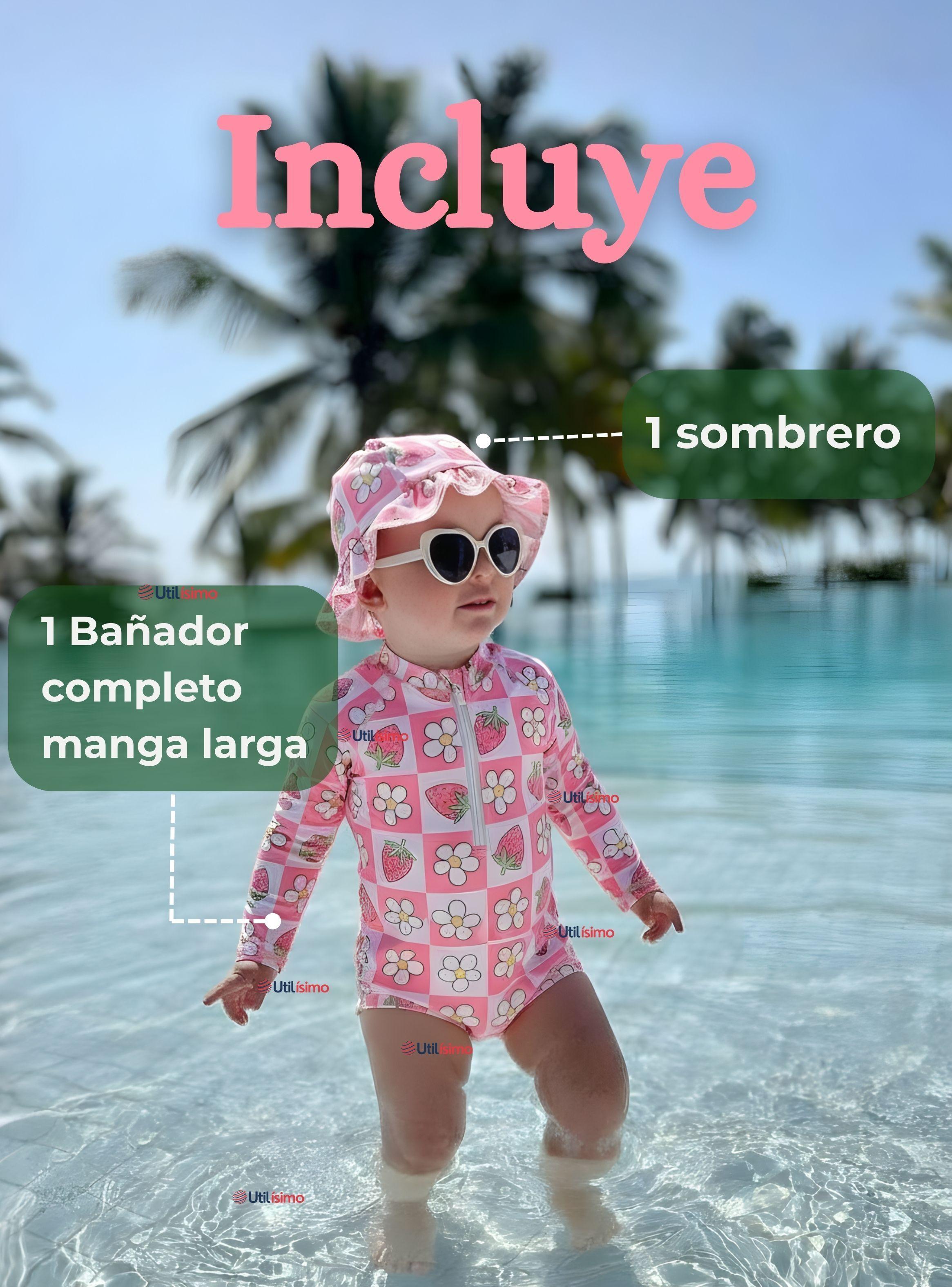 Traje de Baño Enterito Manga Larga Con Gorro 2 Piezas Niña de 9 a 36 Meses Beautiful Baby-1