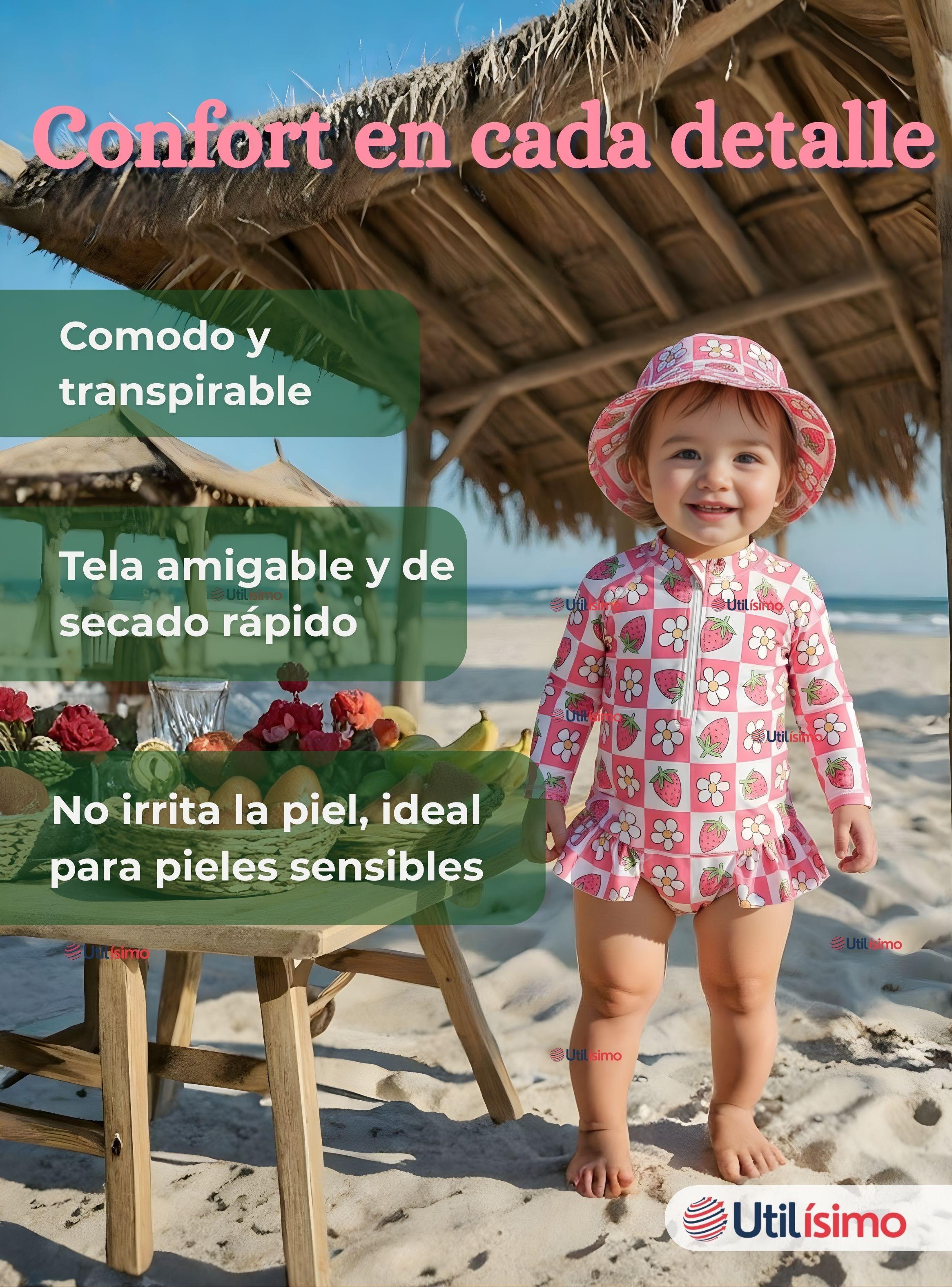 Traje de Baño Enterito Manga Larga Con Gorro 2 Piezas Niña de 9 a 36 Meses Beautiful Baby-7