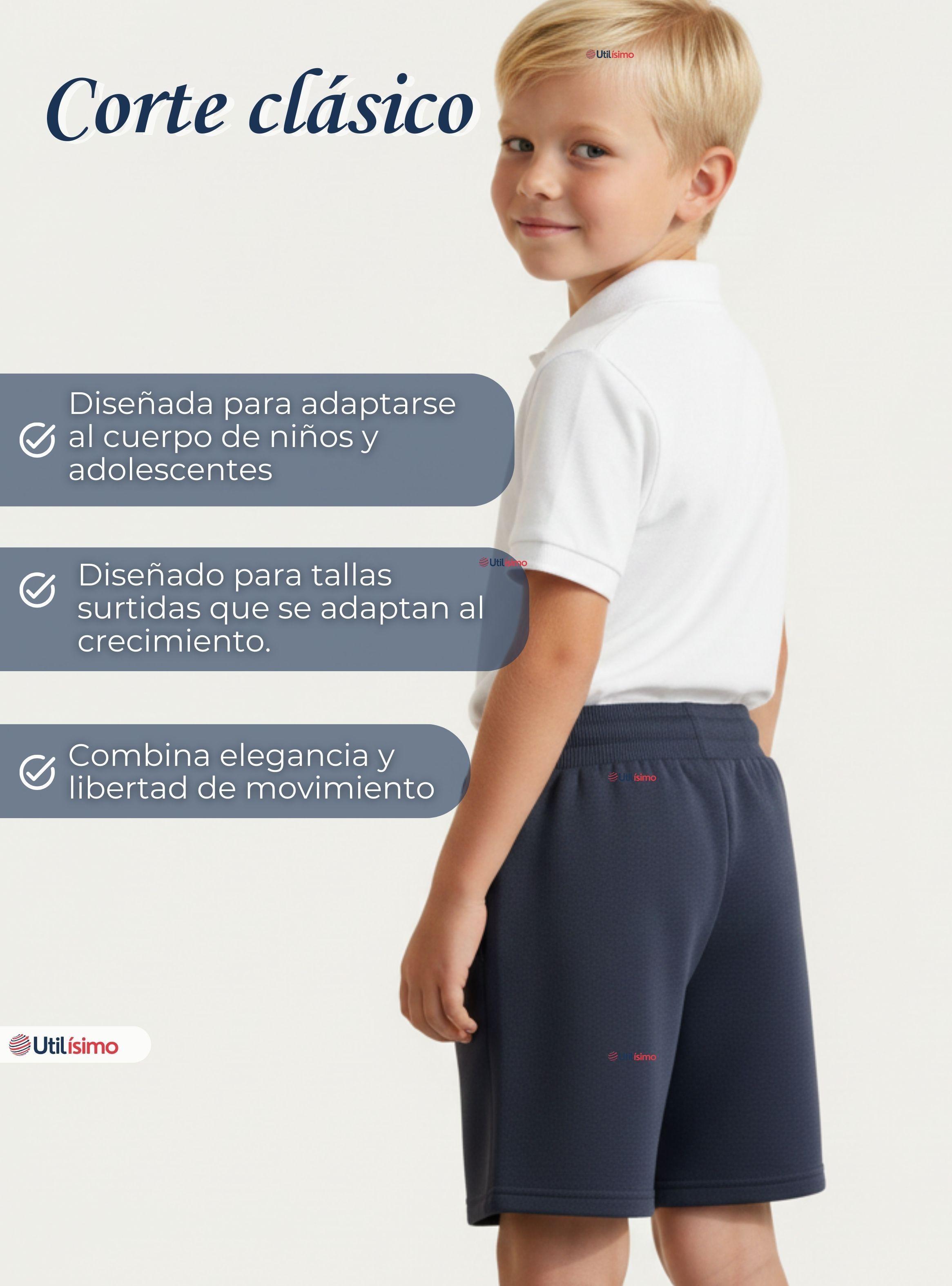 Pack 2 Pantalón Corto Short Escolar Niño Algodón Deportivo Azul Marino-2