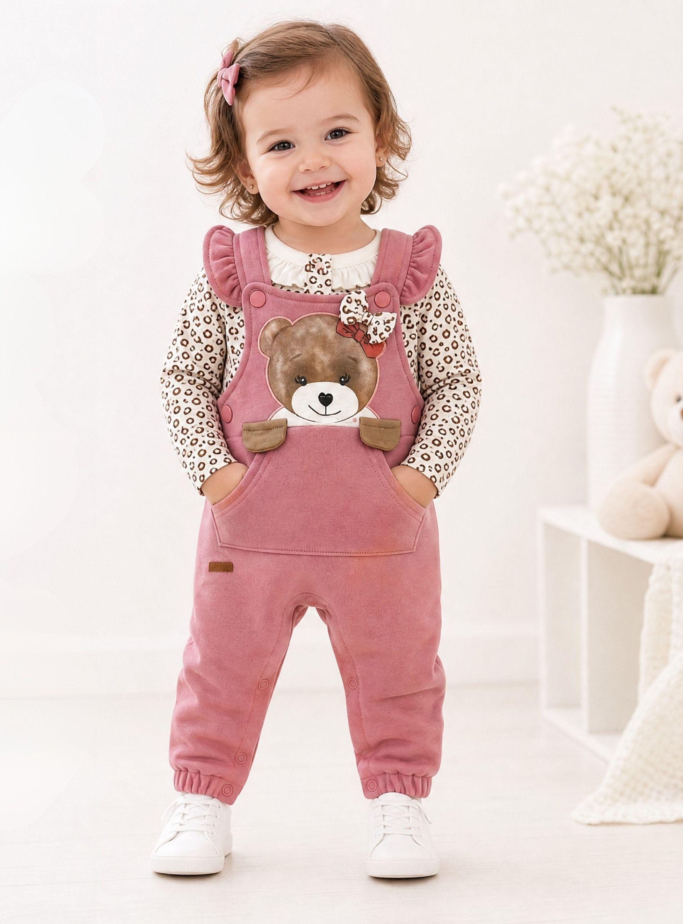 Conjunto 2 Piezas Jardinera Polera Manga Larga 100% Algodón Tedmimak Jumper Bebé Niña -1