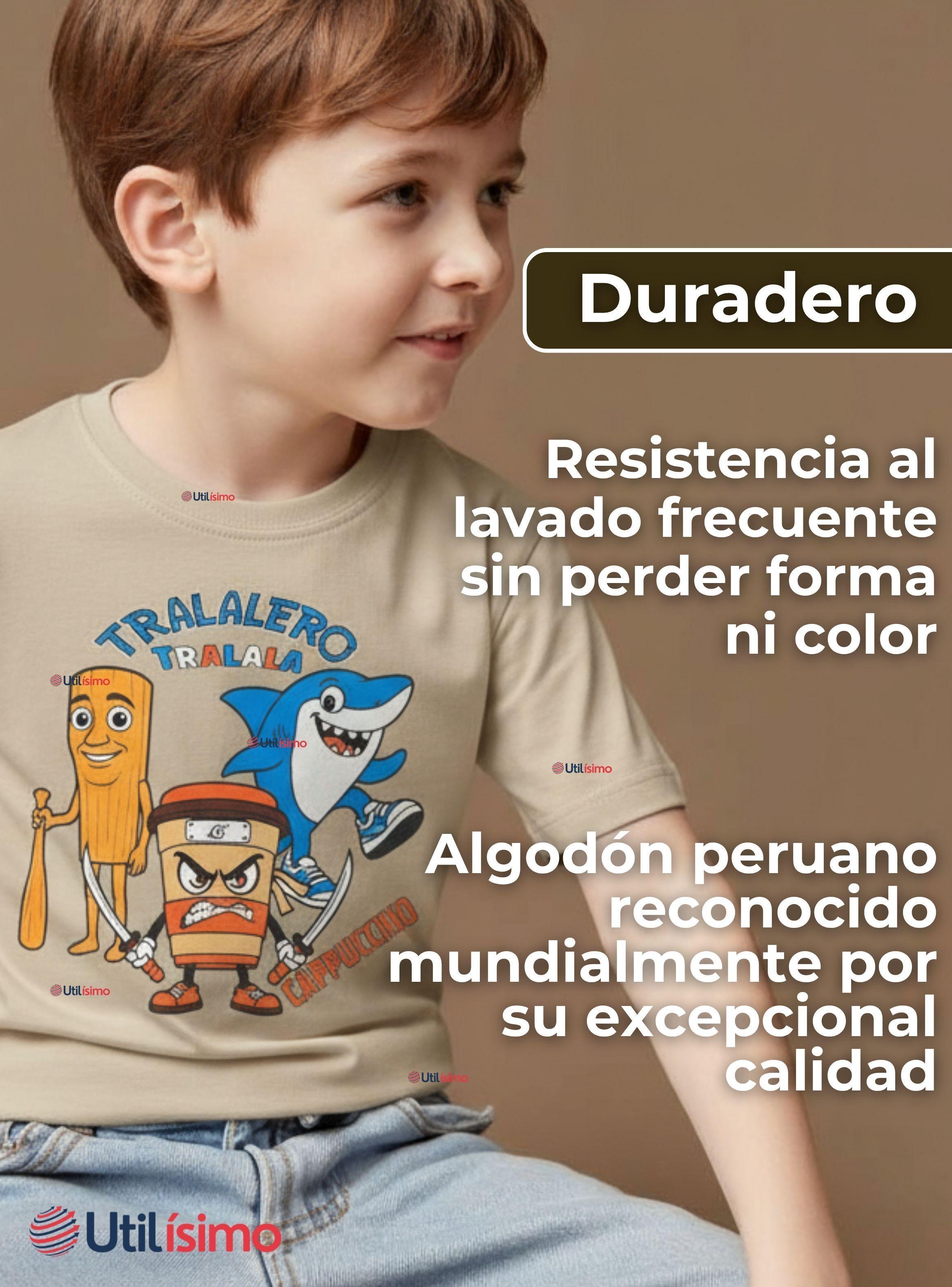 Polera Brainrots 100% Algodón Manga Corta Niños Tralalero Beige-5