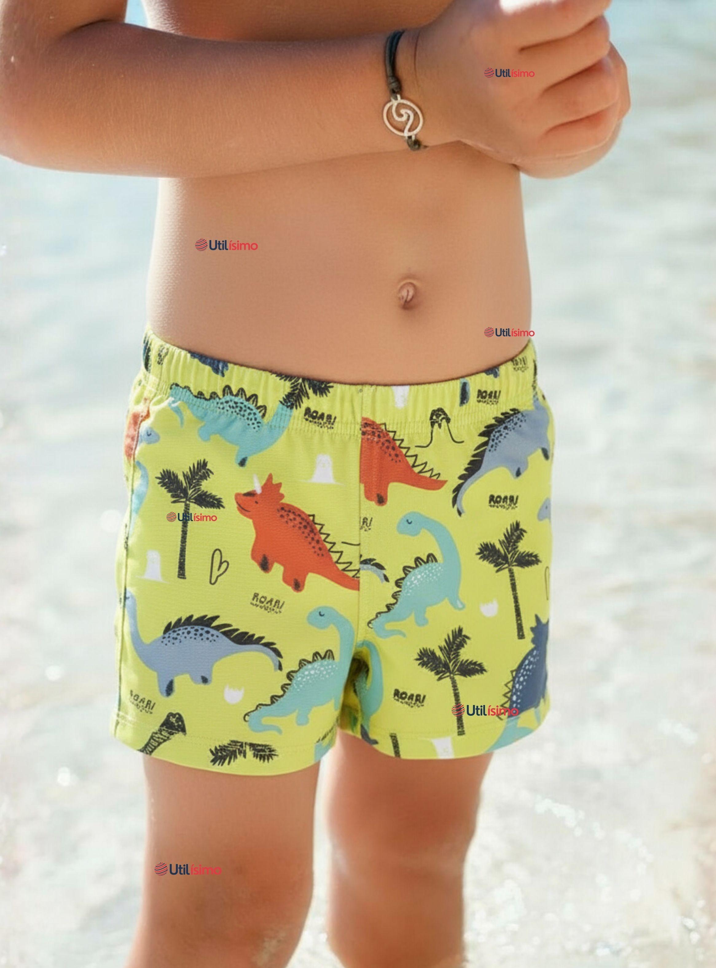 Short De Playa Para Niños Traje De Baño Pantalón Corto Amarillo de Dinosaurios-0