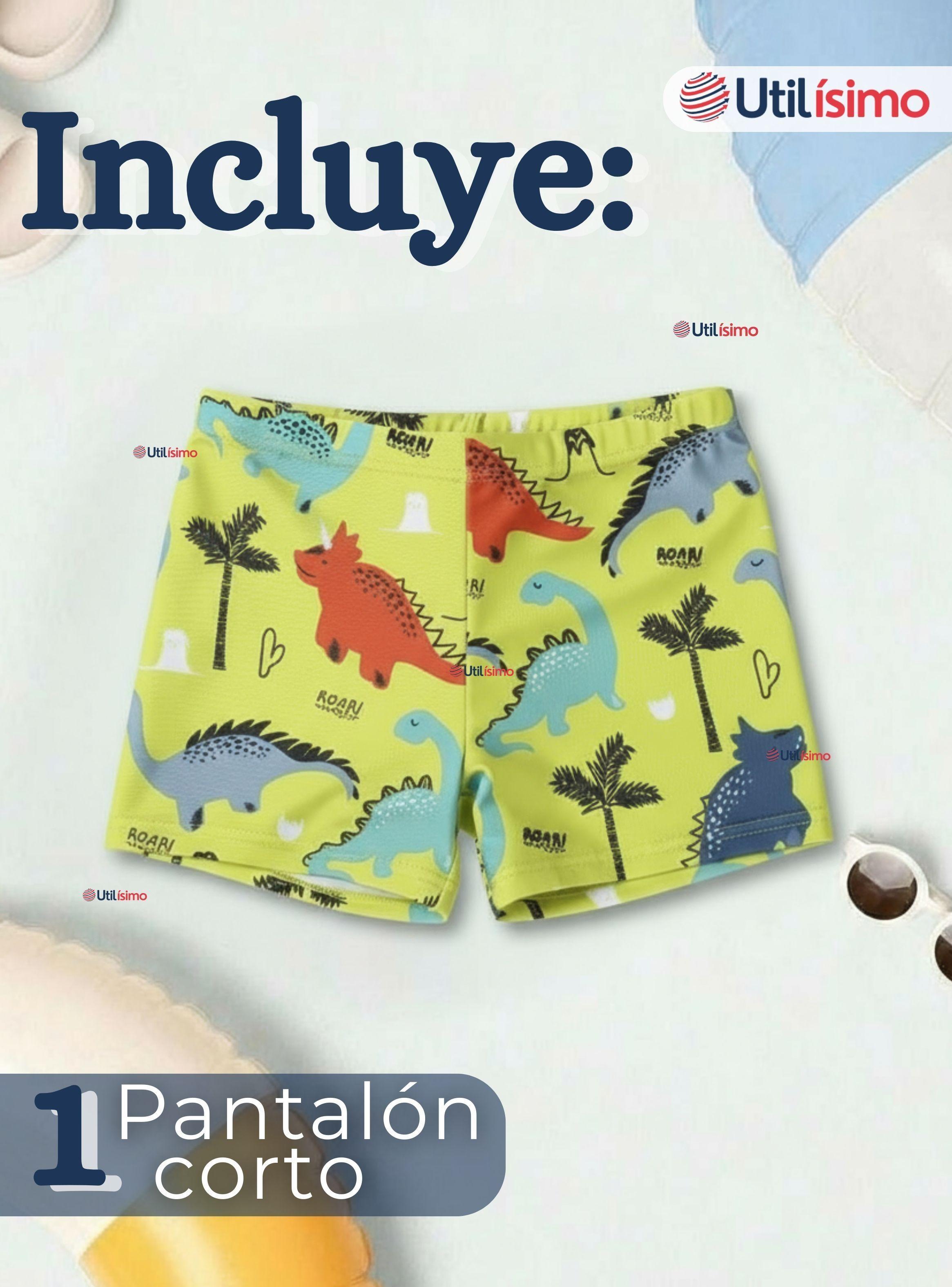 Short De Playa Para Niños Traje De Baño Pantalón Corto Amarillo de Dinosaurios-1