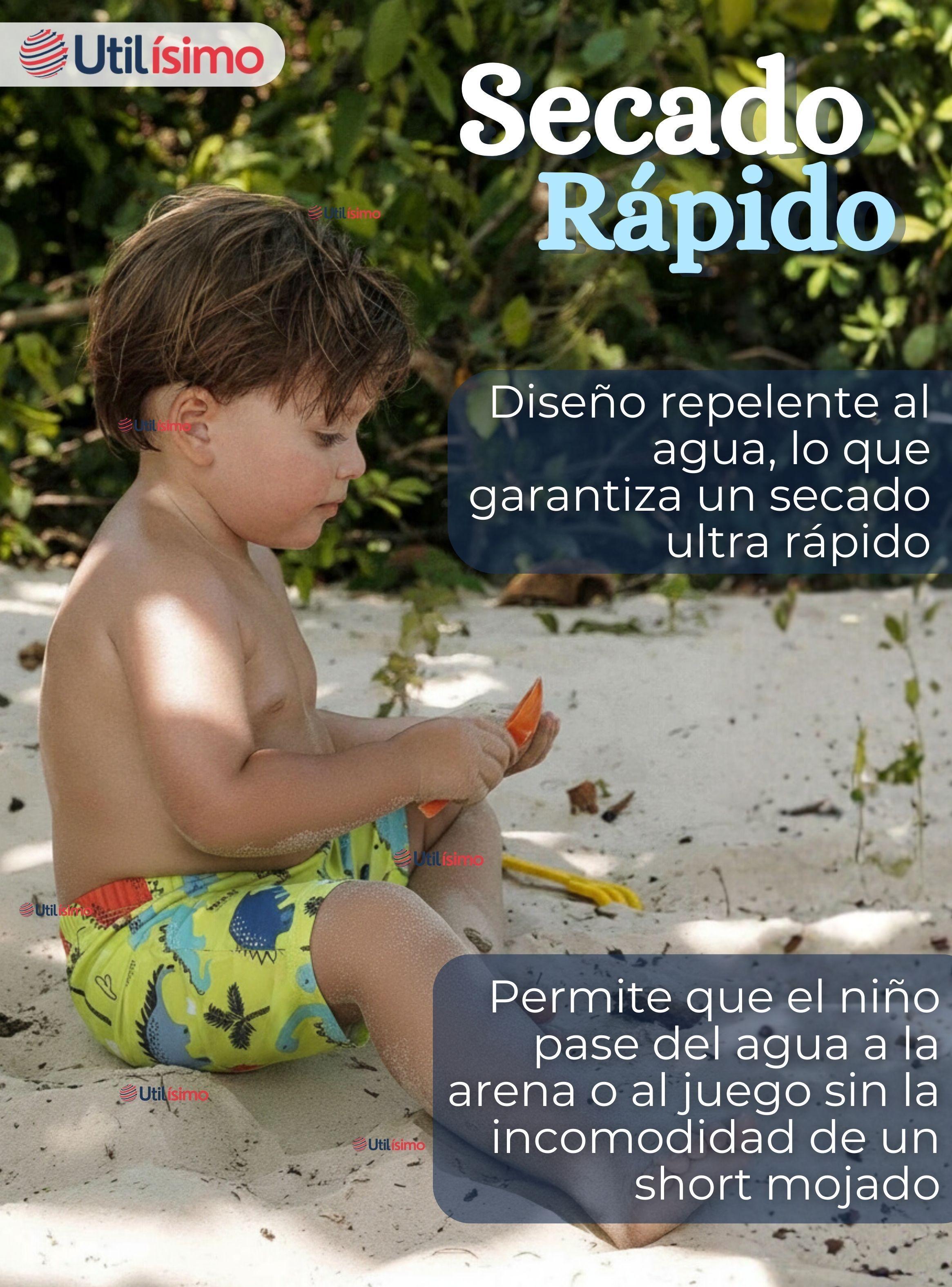 Short De Playa Para Niños Traje De Baño Pantalón Corto Amarillo de Dinosaurios-5