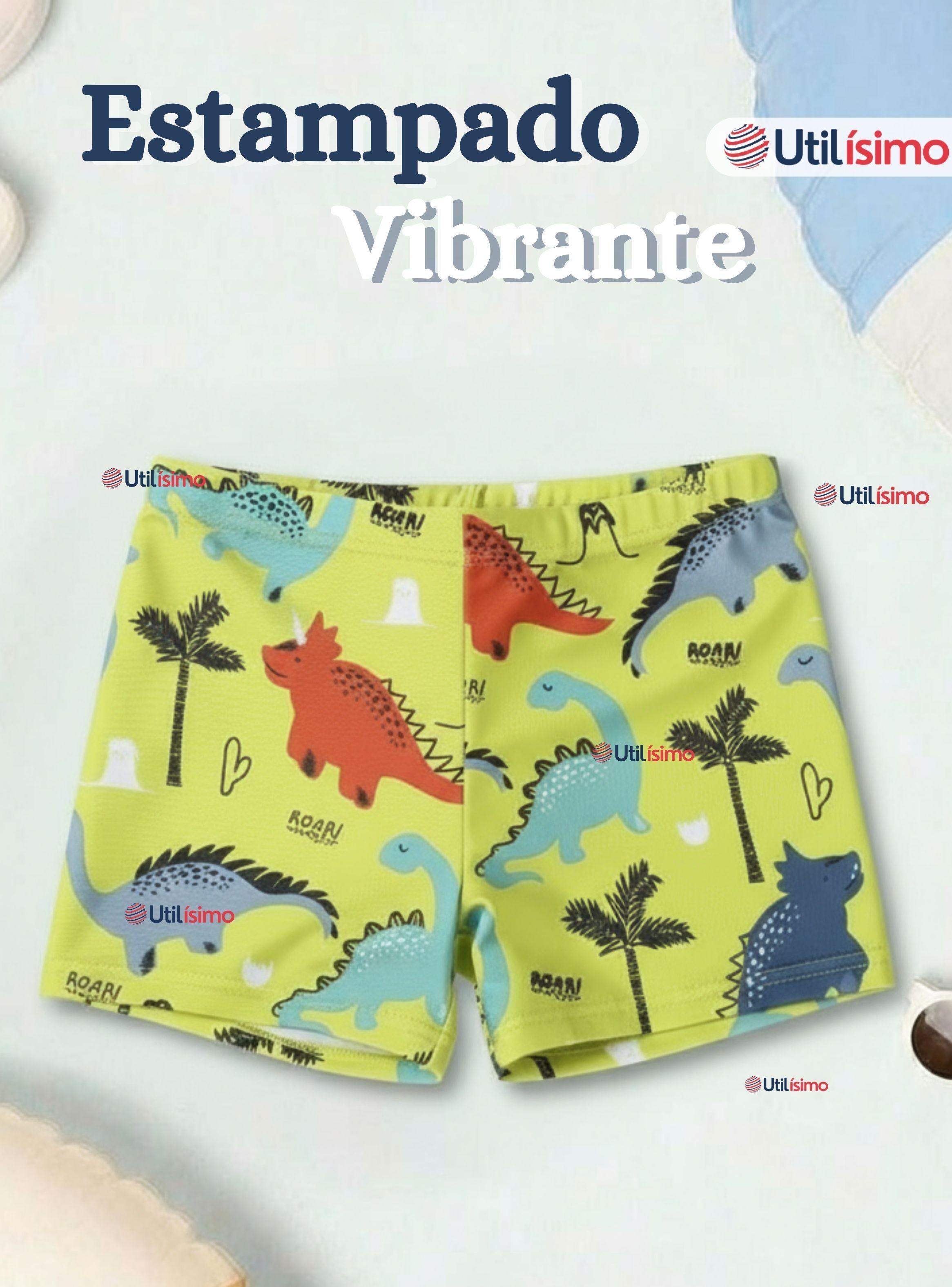 Short De Playa Para Niños Traje De Baño Pantalón Corto Amarillo de Dinosaurios-6