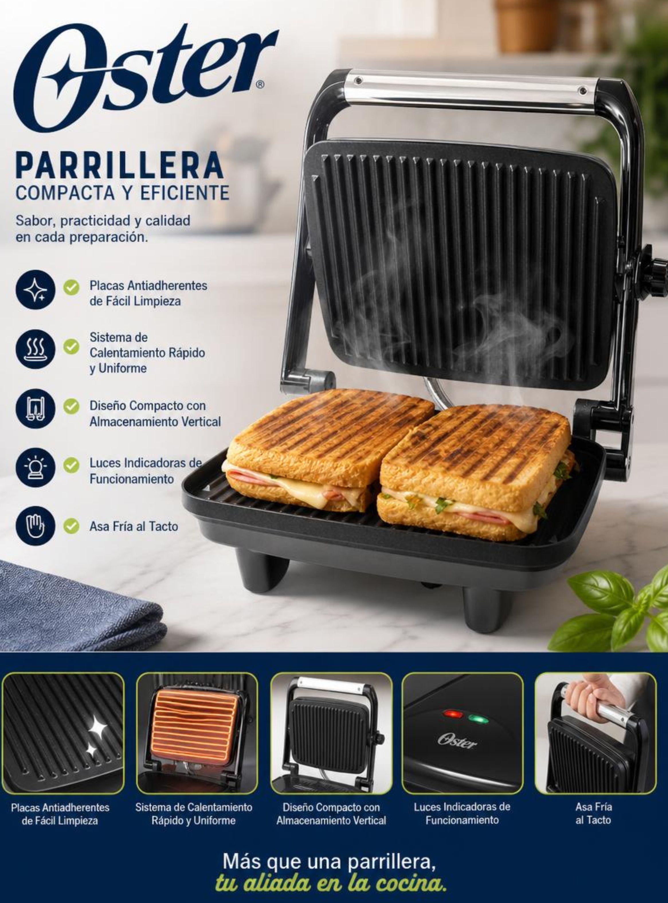 Plancha panini Oster® Tostadora compacta Antiadherente CKSTPA2880-2