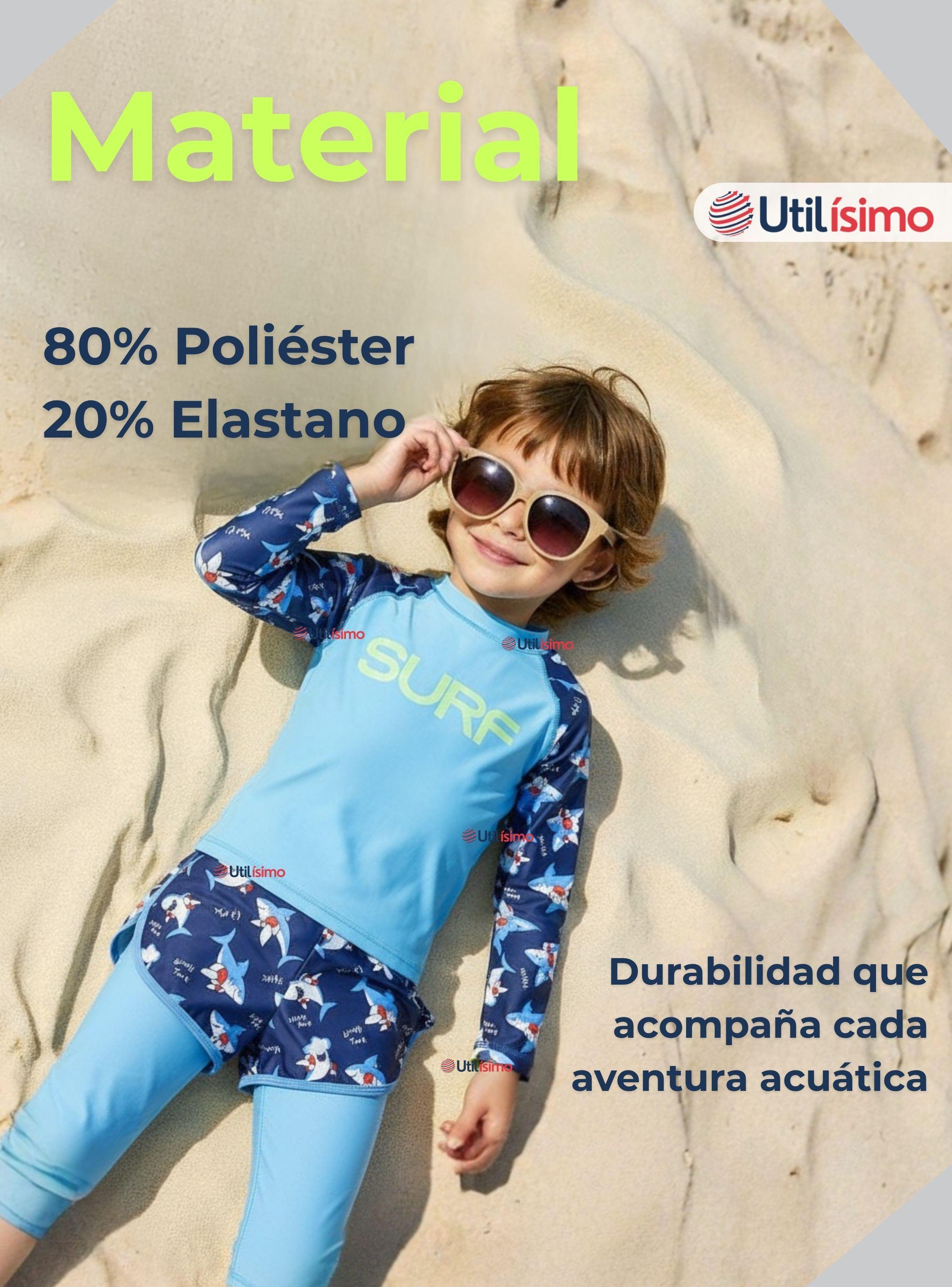 Traje De Baño Polera Manga Larga Pantalón Largo y Corto Para Niños de 3 a 11 Años Blue Surf-2