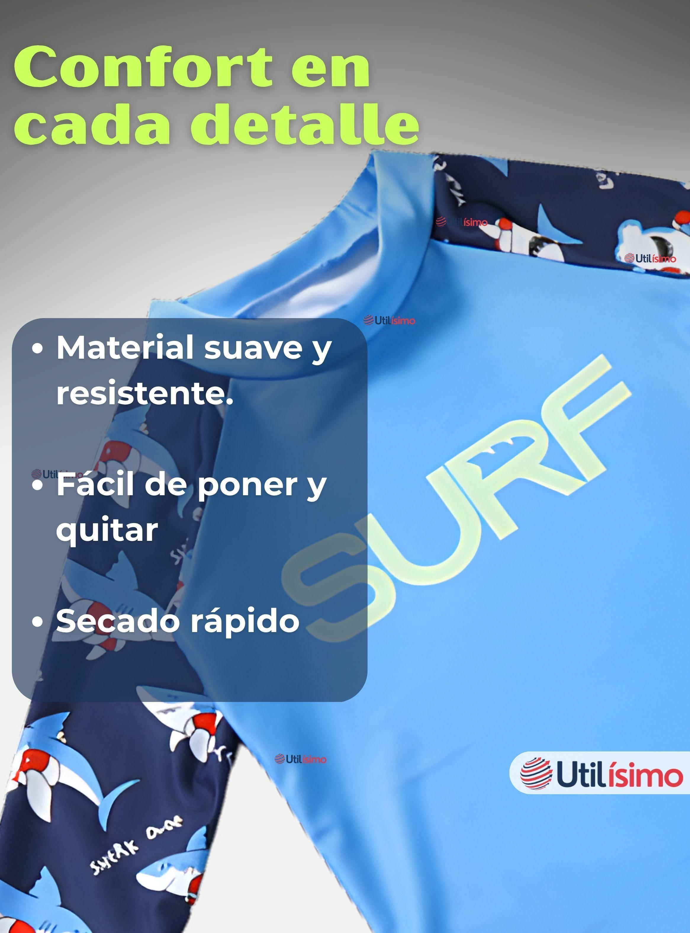 Traje De Baño Polera Manga Larga Pantalón Largo y Corto Para Niños de 3 a 11 Años Blue Surf-5