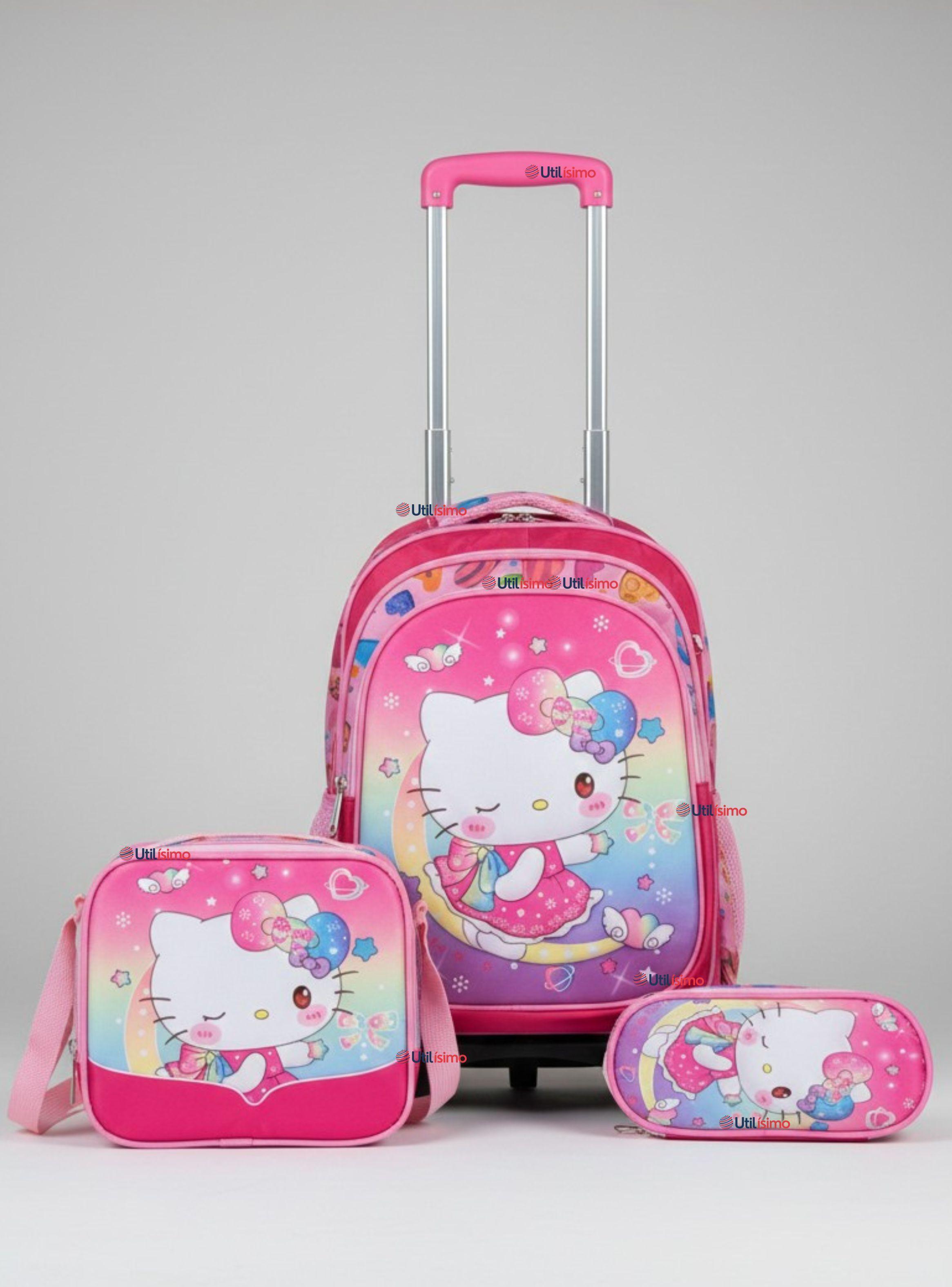 Mochila Escolar Hello Kitty Dreams Con Ruedas Desmontables + Estuche y Lonchera de Niña Poliéster-0