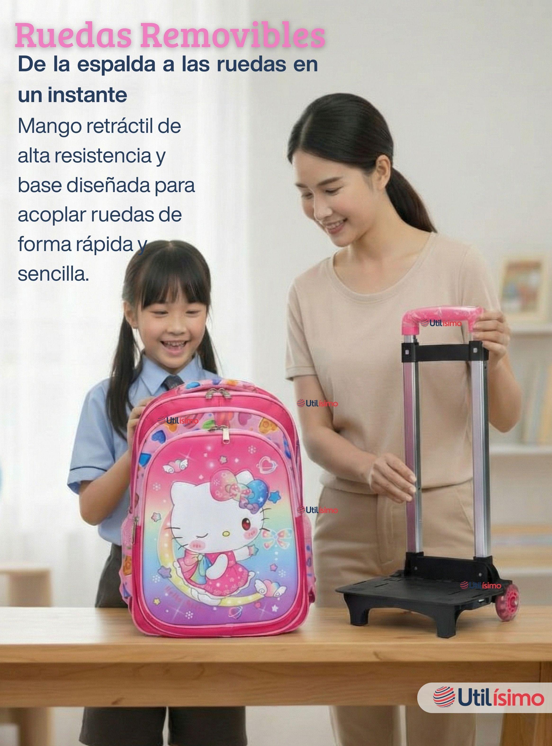 Mochila Escolar Hello Kitty Dreams Con Ruedas Desmontables + Estuche y Lonchera de Niña Poliéster-4