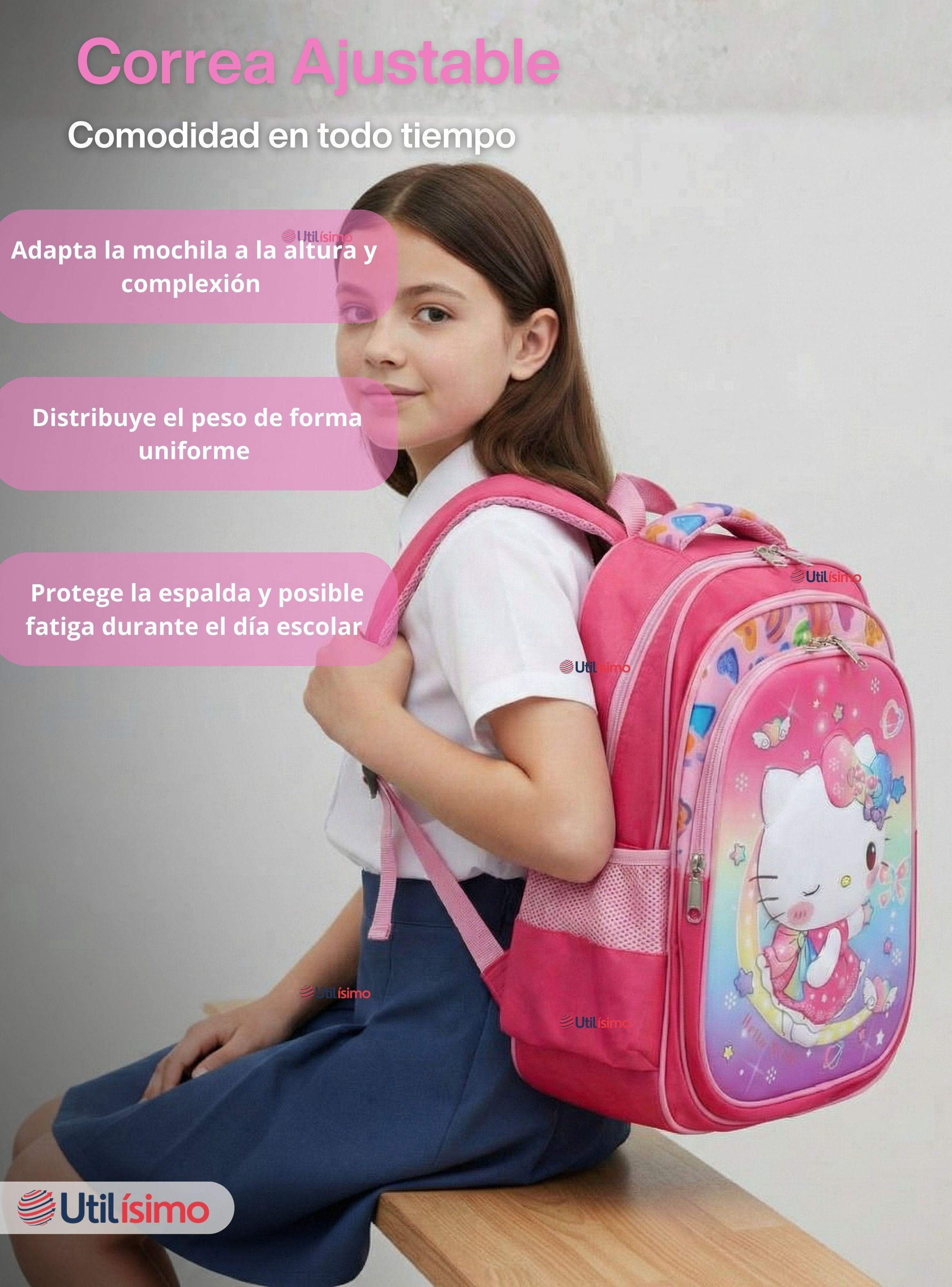 Mochila Escolar Hello Kitty Dreams Con Ruedas Desmontables + Estuche y Lonchera de Niña Poliéster-5