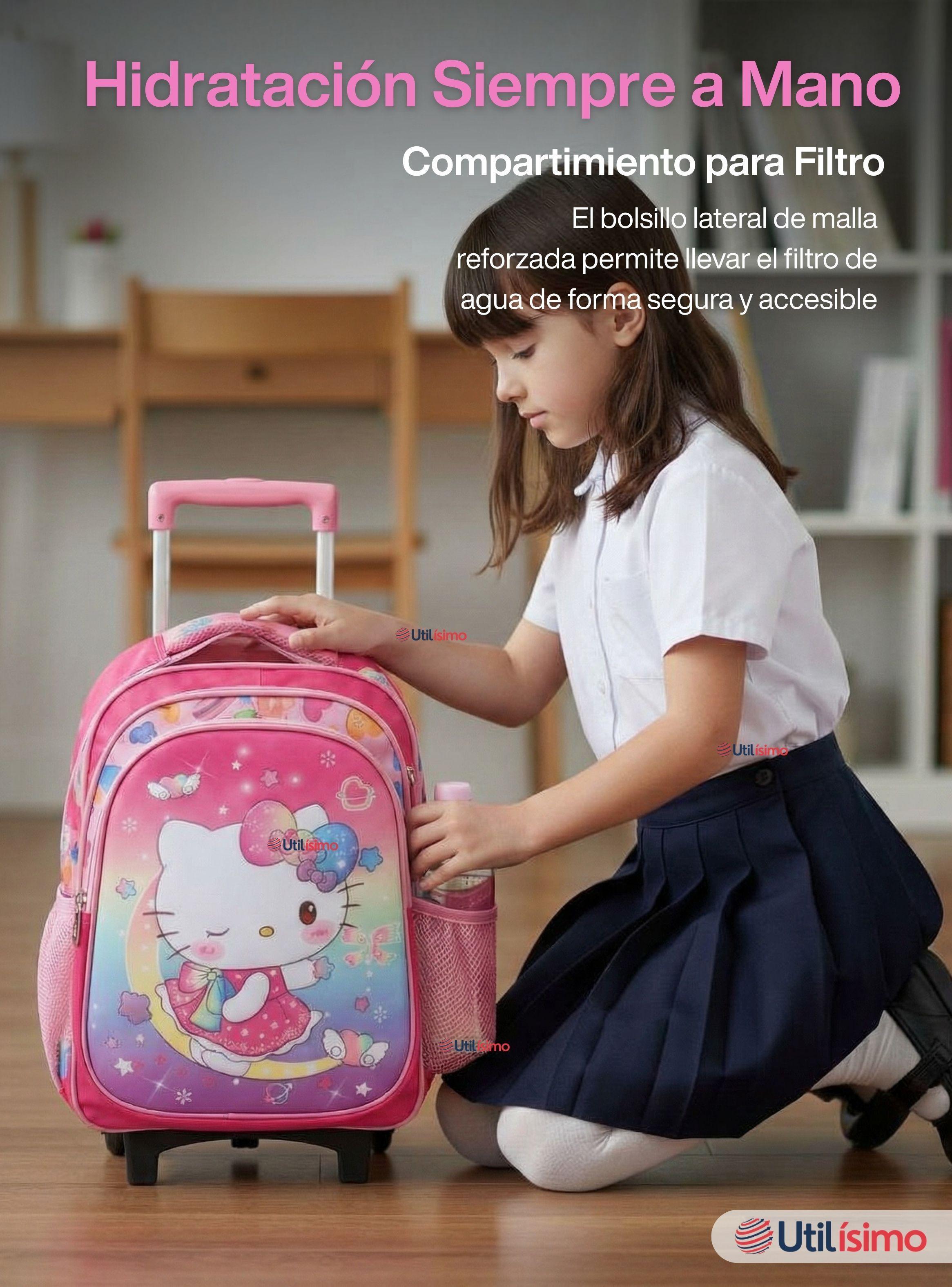 Mochila Escolar Hello Kitty Dreams Con Ruedas Desmontables + Estuche y Lonchera de Niña Poliéster-6