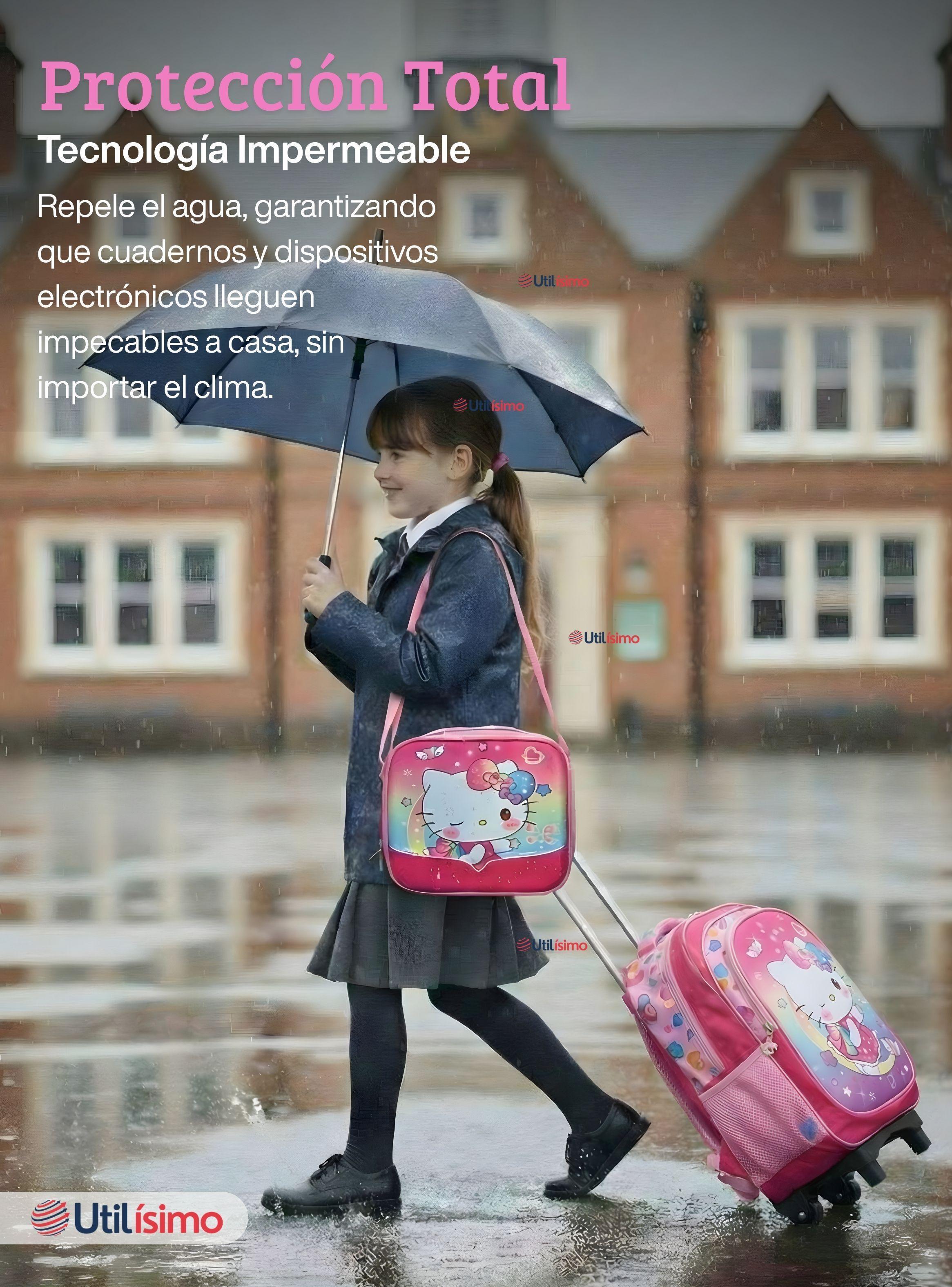 Mochila Escolar Hello Kitty Dreams Con Ruedas Desmontables + Estuche y Lonchera de Niña Poliéster-7