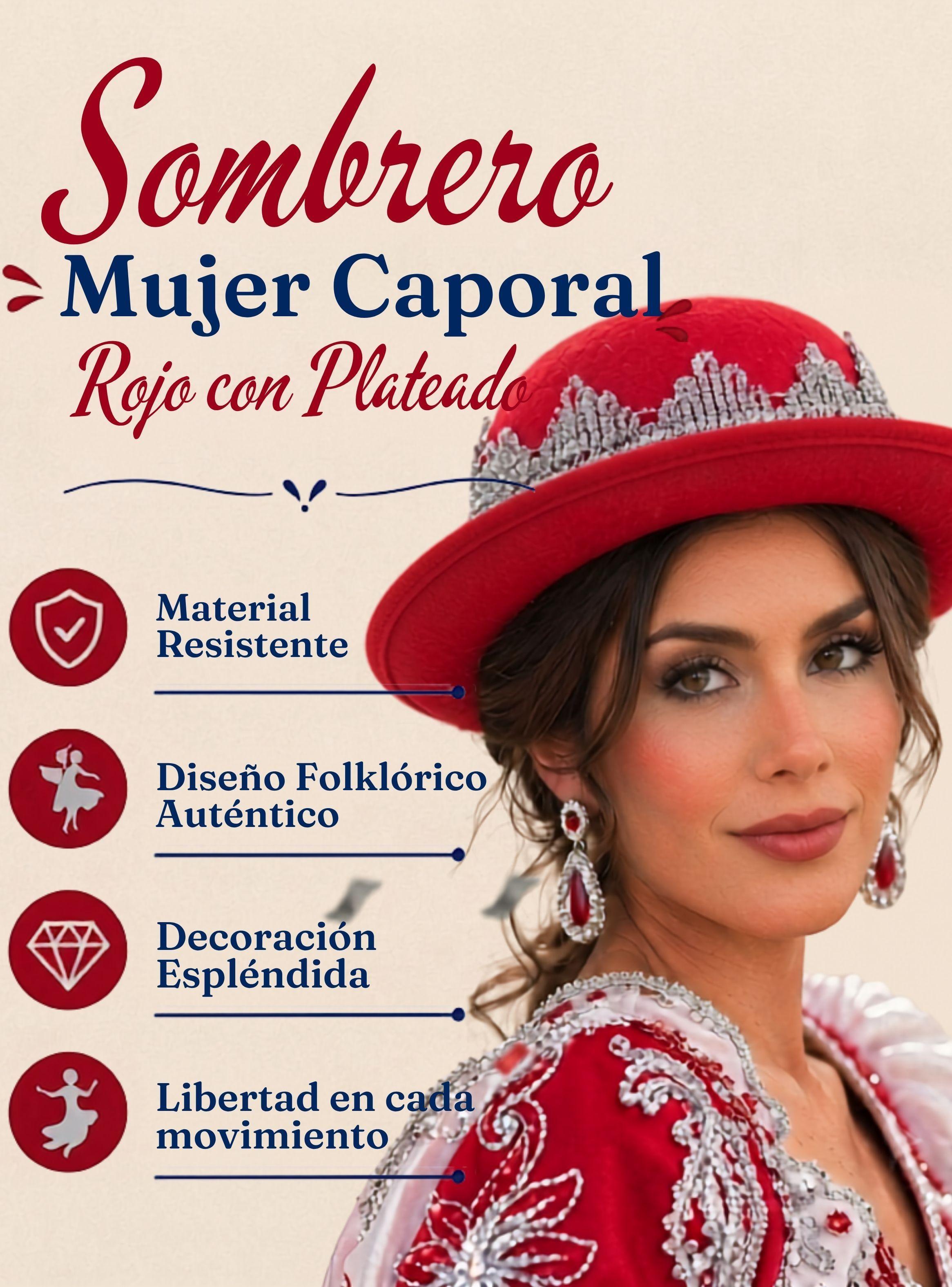Sombrero Gorro Caporal Mujer Fiestas Patrias Rojo Baile Típico-4
