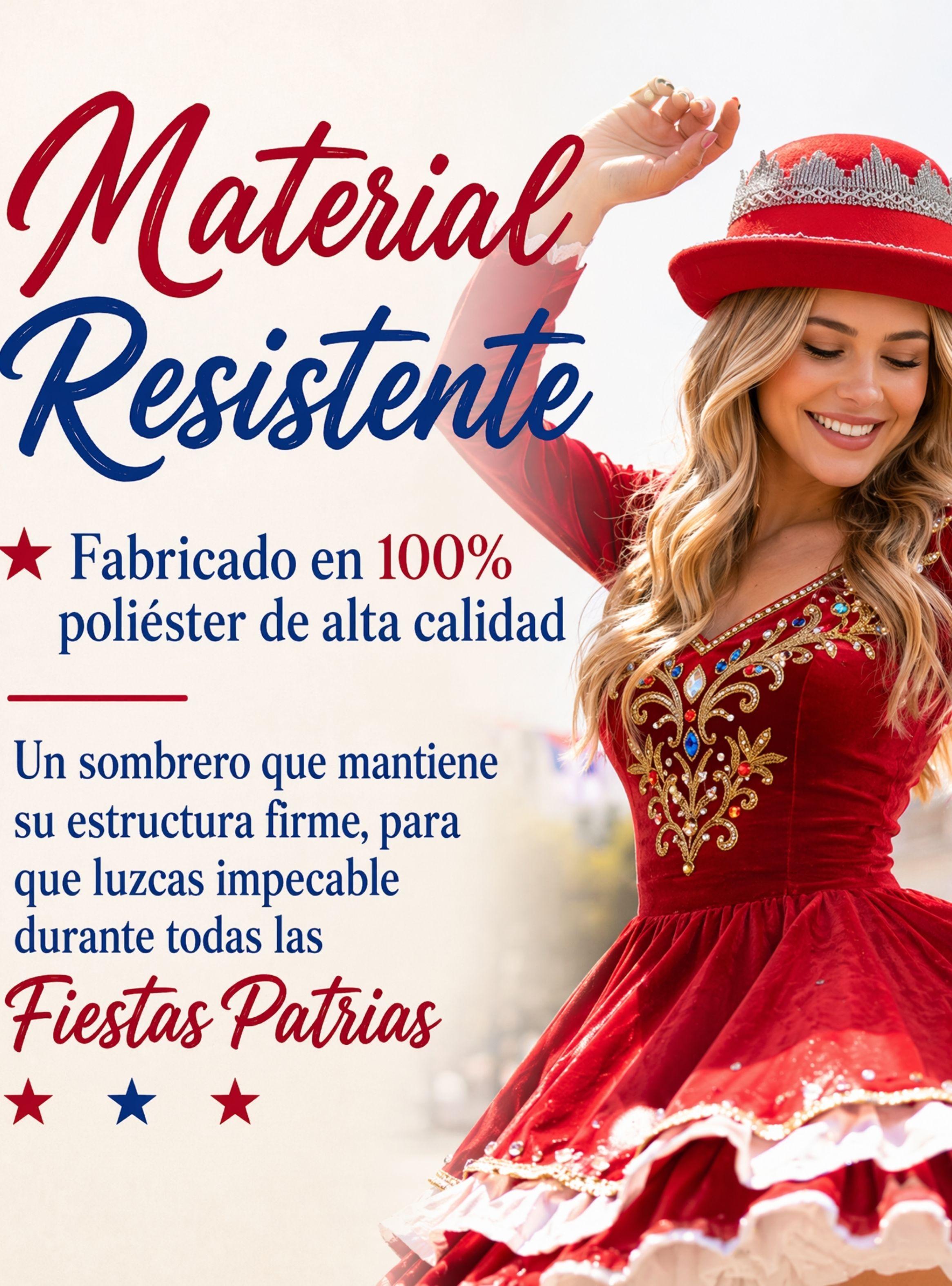Sombrero Gorro Caporal Mujer Fiestas Patrias Rojo Baile Típico-5