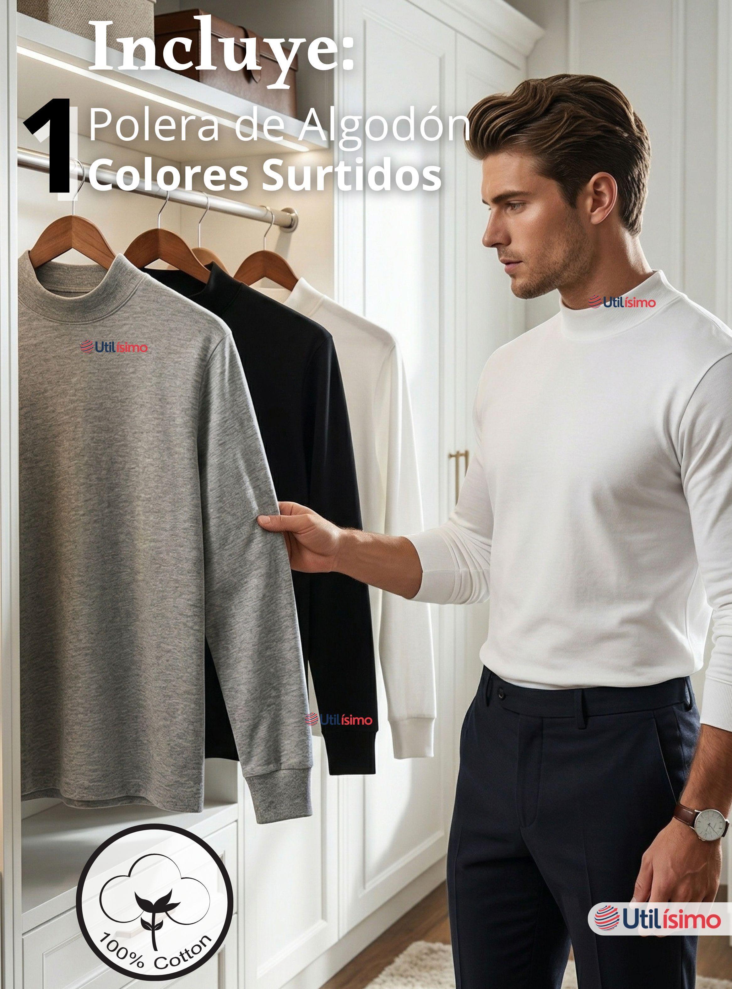 Camiseta Polera Algodón Primera Capa Cuello Beatle Manga Larga de Colores Surtidos Hombre-2