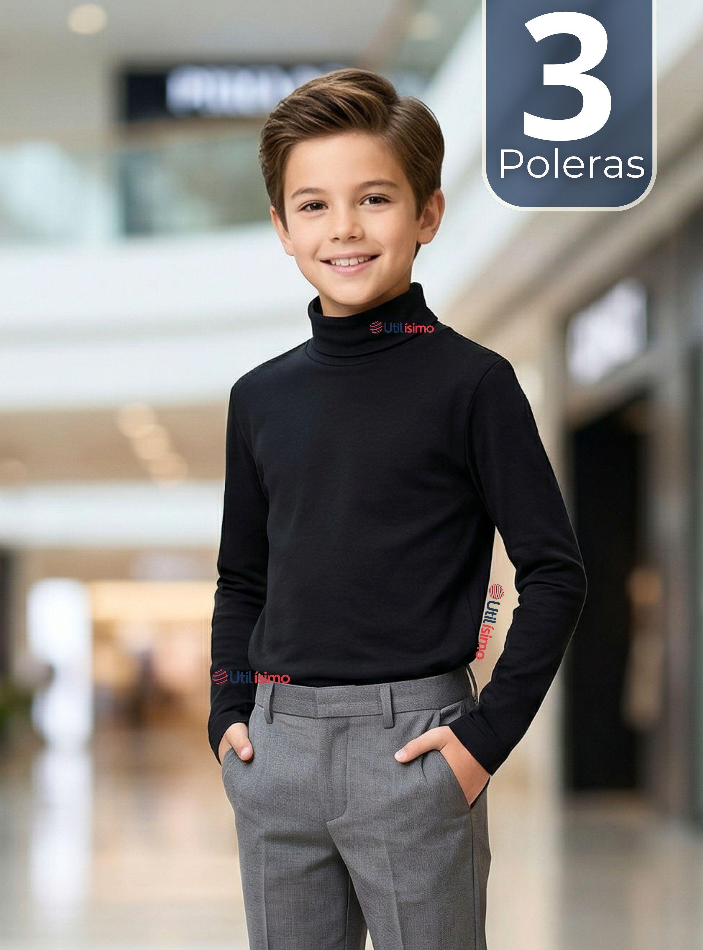 Pack 3 Poleras Camisetas Polar Negra Primera Capa Beatle Manga Larga Niño-0