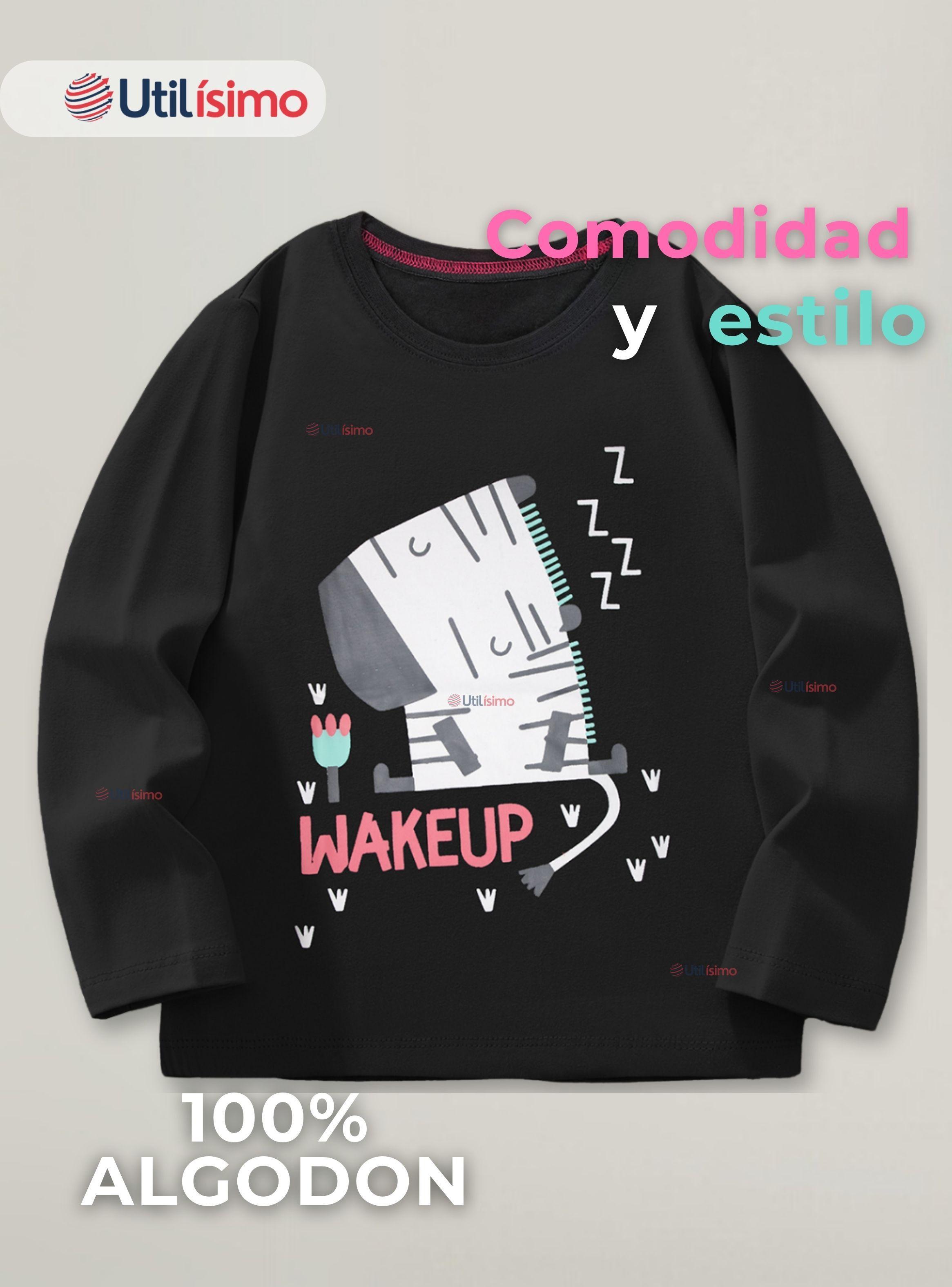 Polera Algodón Manga Larga Niñas Camiseta Negro Cebra -3